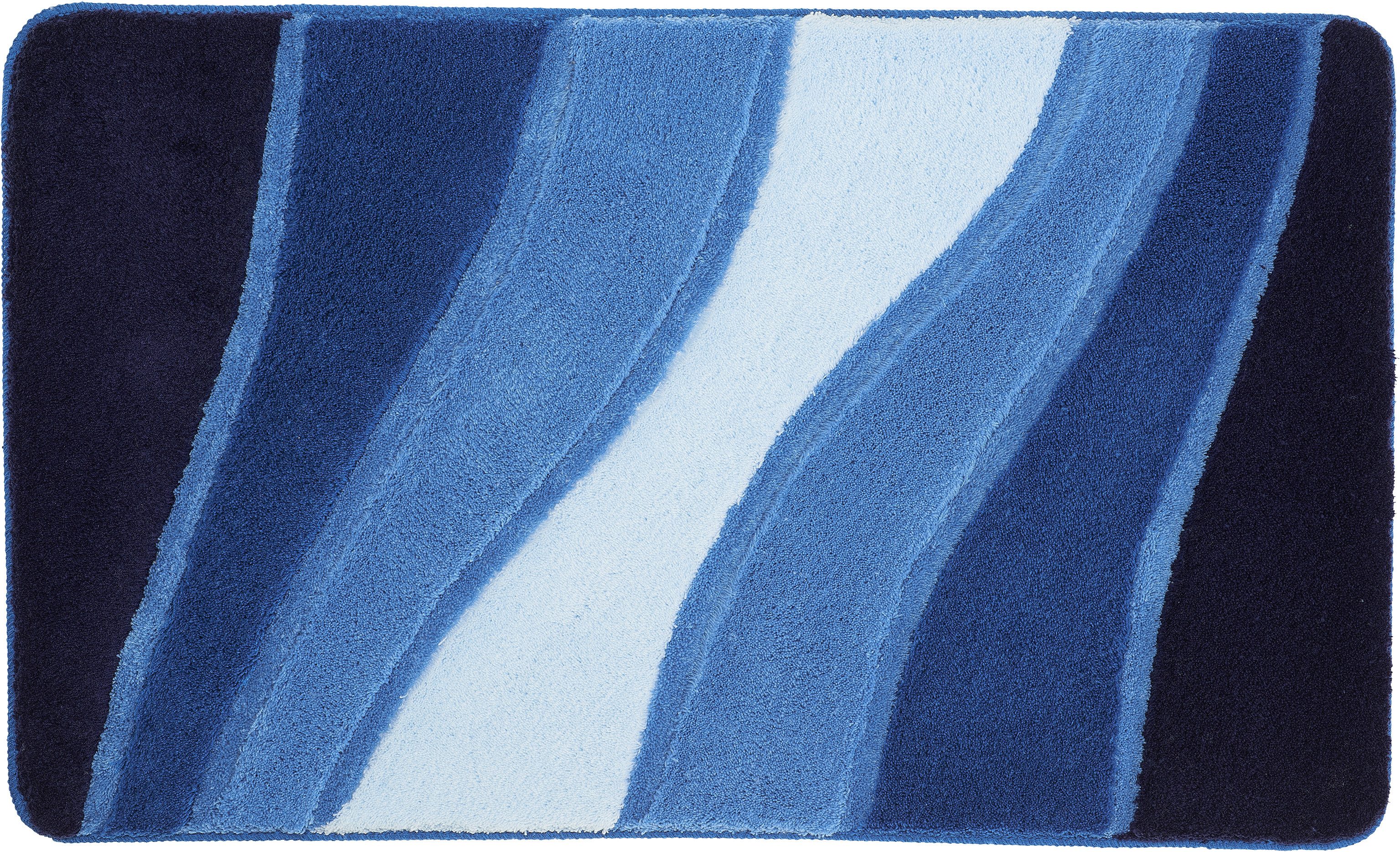 Kleine Wolke Badematte Ocean, Badvorleger, Badezimmer Teppich, Höhe 21 mm, rutschhemmend beschichtet, fußbodenheizungsgeeignet, Kunstfaser, rechteckig, Badteppich, Wellen Design, mit Farbverlauf, Hoch-Tief Effekt, waschbar