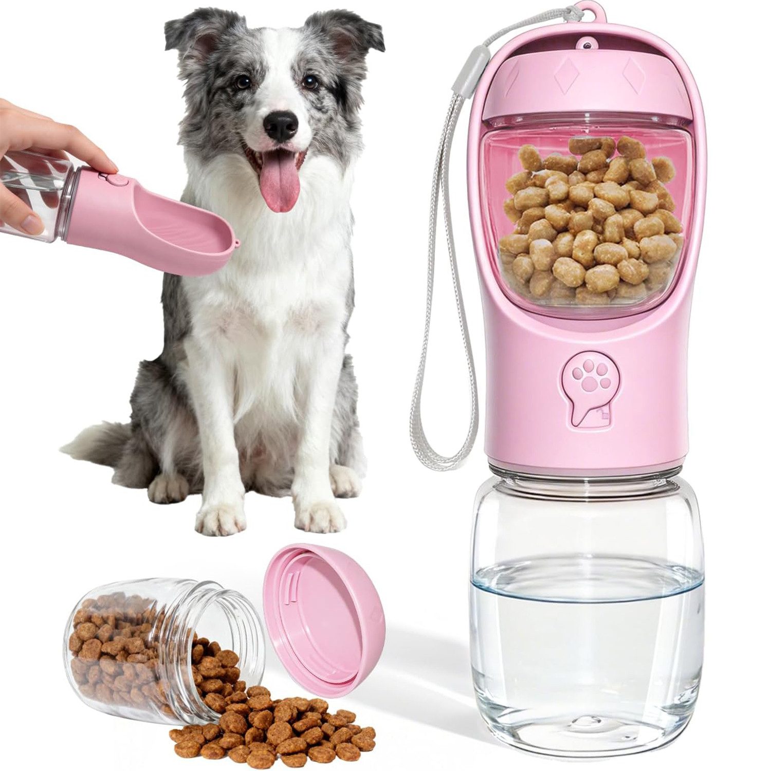 TUWENA Futternapf Trinkflasche Hunde für Unterwegs 330ml, Trinkfutterspender Haustiere, 2-in-1 mit Futterfach, doppelt leckdicht, kompakt, spülmaschinenfest von TUWENA