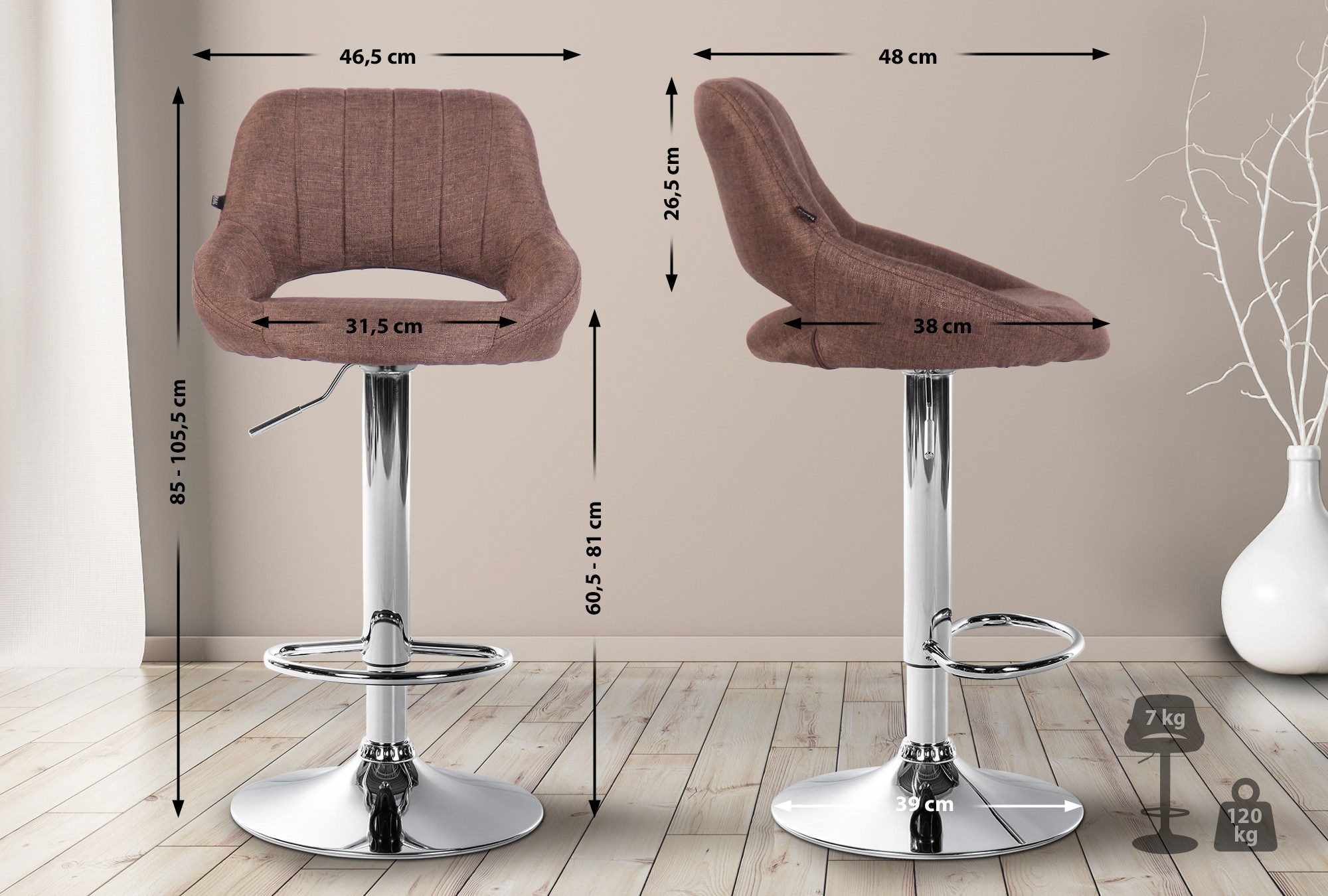 CLP Barhocker Milet Stoff (2er Set, günstig online kaufen