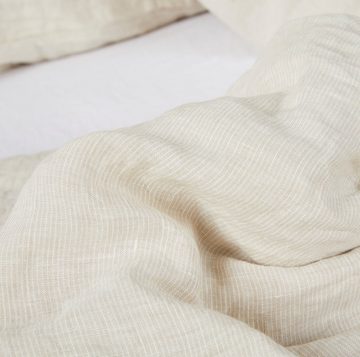 Bettwäsche Leinen Deckenbezug, stonewashed, beige gestreift, By Native, 100% Leinen, weich, hochwertig, atmungsaktiv, hautfreundlichweich