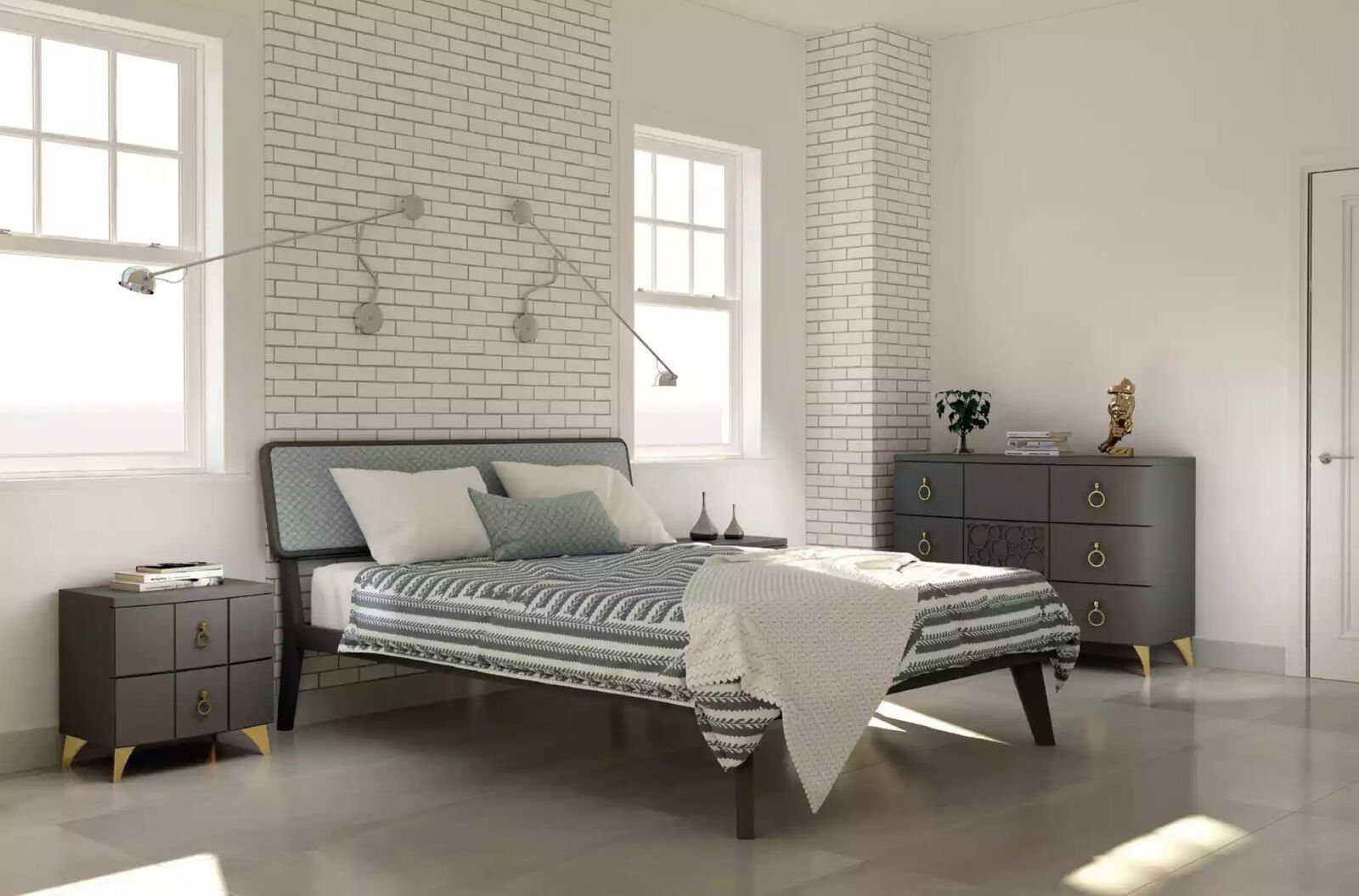 Holz, Italy Modernes Schlafzimmer Design Made JVmoebel in Nachttisch grau Beistelltisch neu Nachttisch