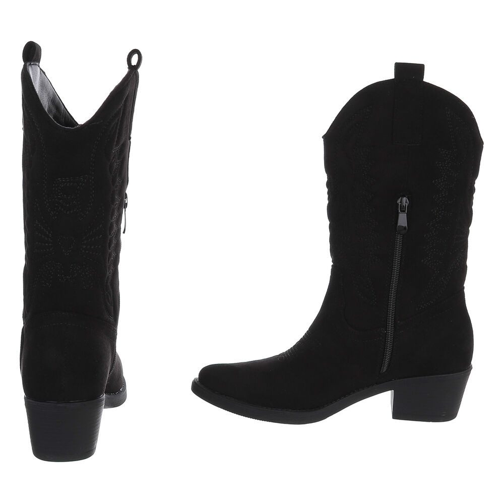 Ital-Design Elegante Damen-Stiefel mit Kunstvollen Details und Absatz Westernstiefel (90793426) Blockabsatz Stiefel in Schwarz – Bild 5 von 5