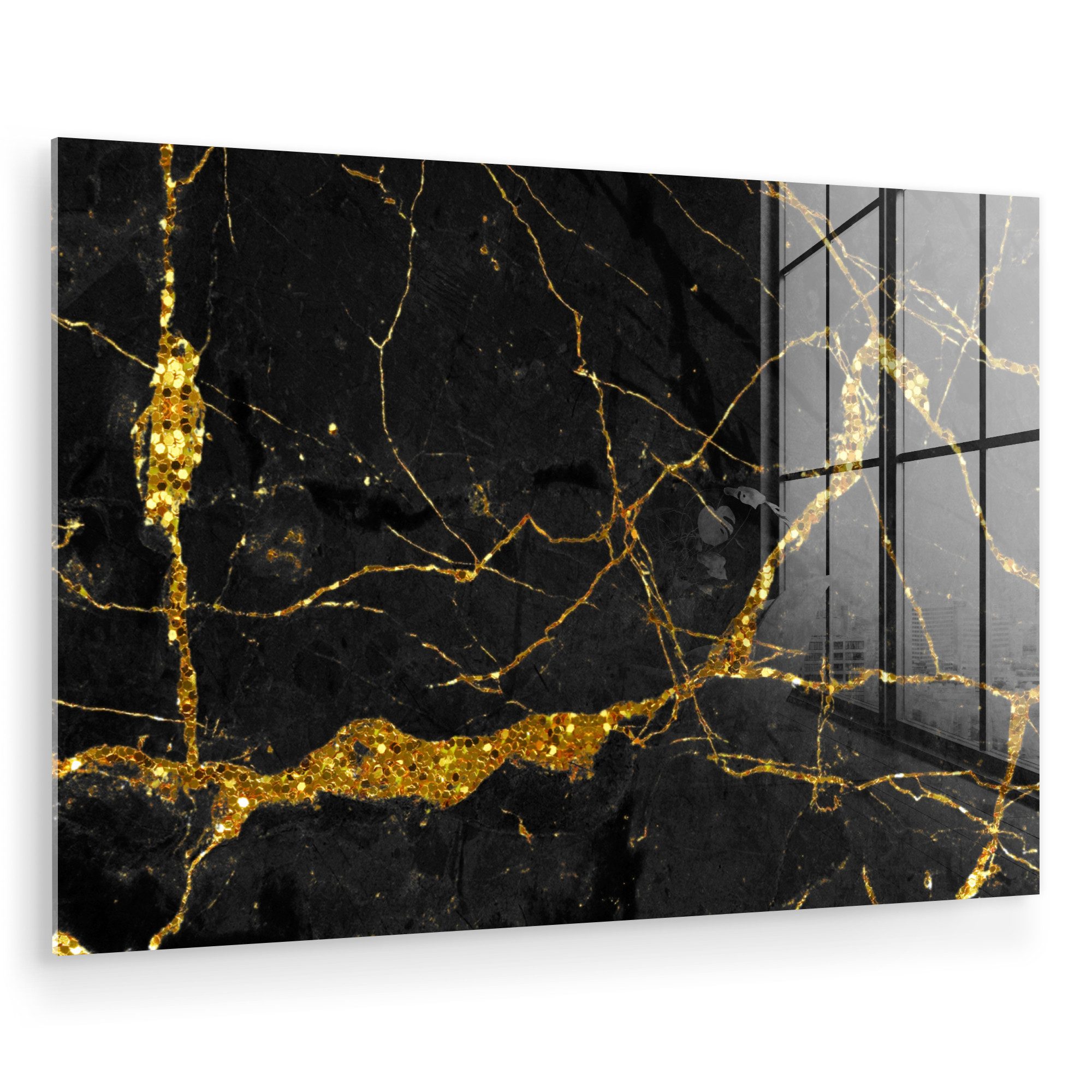 MuchoWow Acrylglasbild Marmor - Gold - Schwarz - Marmoroptik - Luxe - Glitz günstig online kaufen