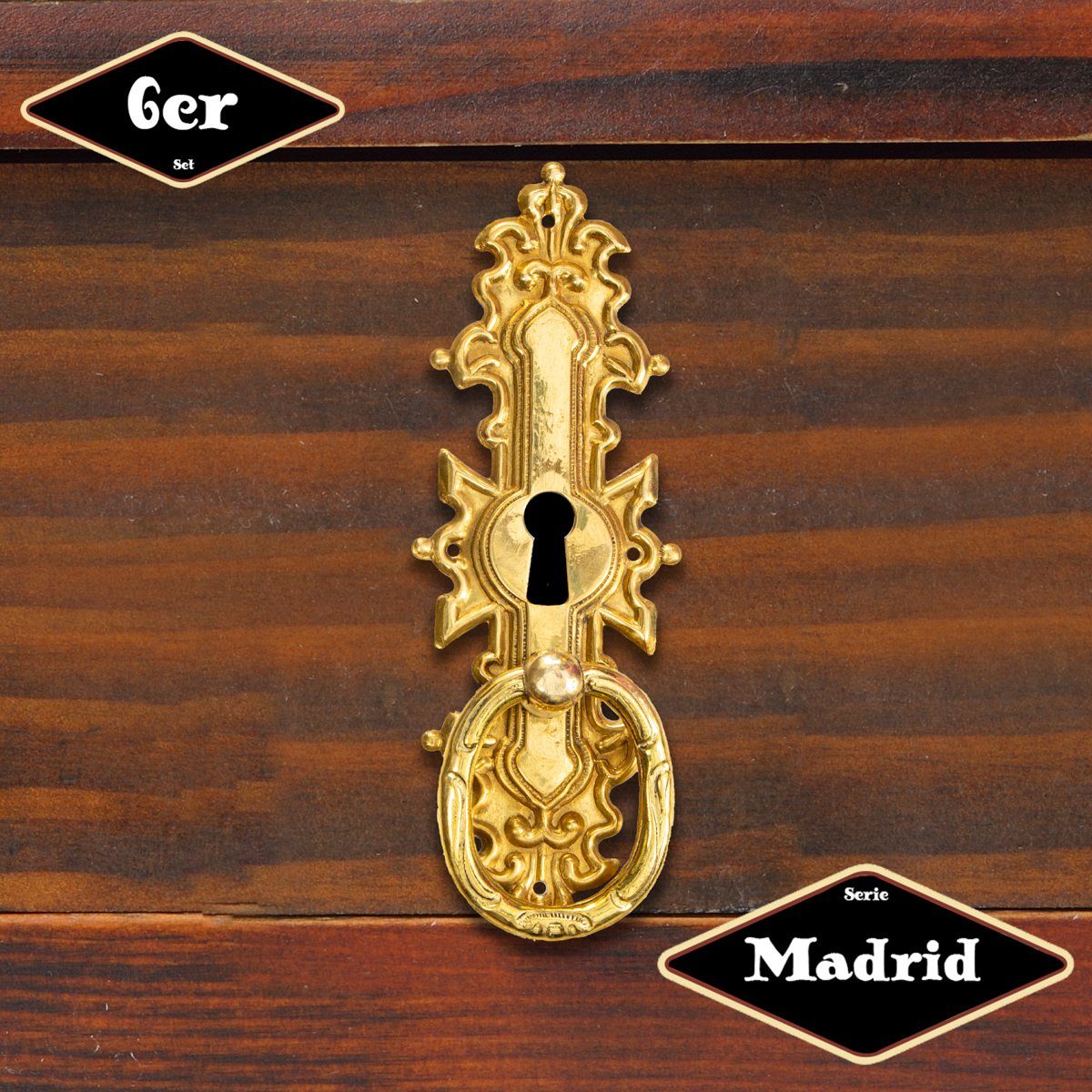 Möbelbeschlag Schubladengriff,Serie "Madrid",6er Pack, Eisen in Messing gl.