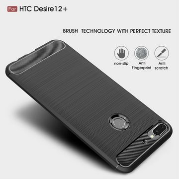 König Design Handyhülle HTC Desire 12 Plus, HTC Desire 12 Plus Handyhülle Carbon Optik Backcover Blau