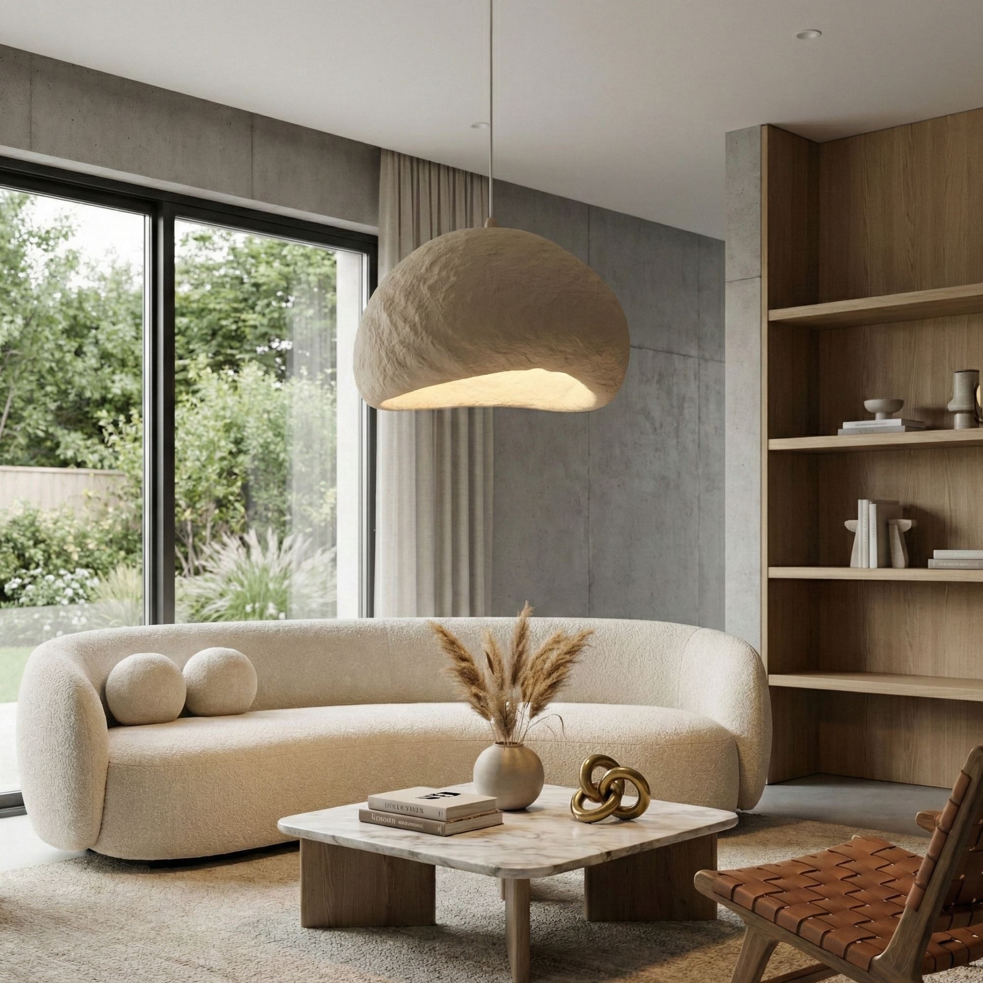 Opviq Pendelleuchte New Wabi Loval, ohne Leuchtmittel, 1-flammig Beige aus Metall mit Fiberglas-Schirm, E27 – Bild 3 von 5