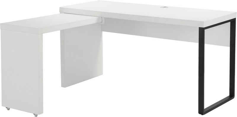 Places of Style Schreibtisch Maniago, Computertisch;, weißer Eckschreibtisch mit rollbarem Element, 140x81-131 cm