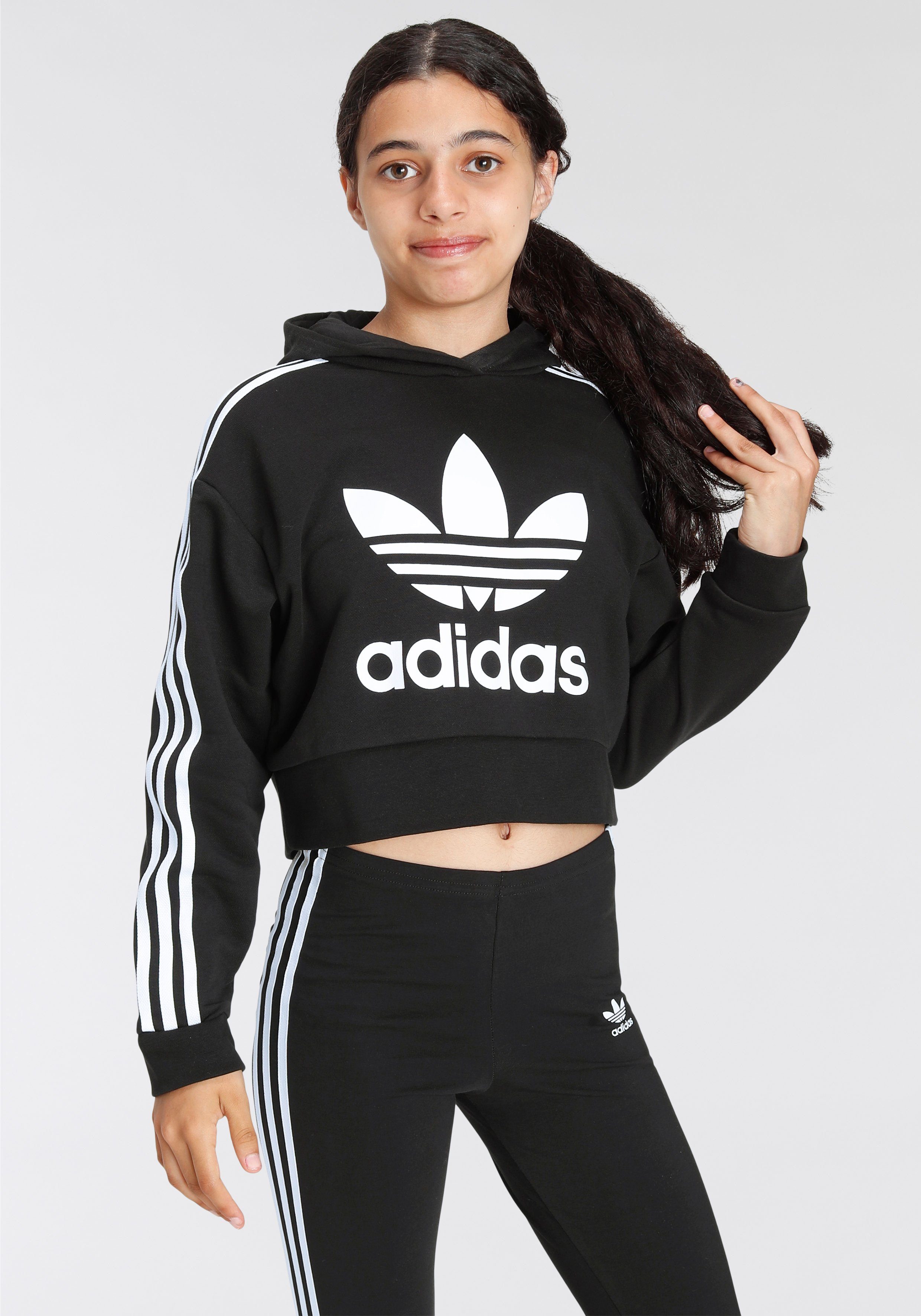 adidas Originals Sweatshirt ADICOLOR CROPPED HOODIE Black / White | Sweatshirts