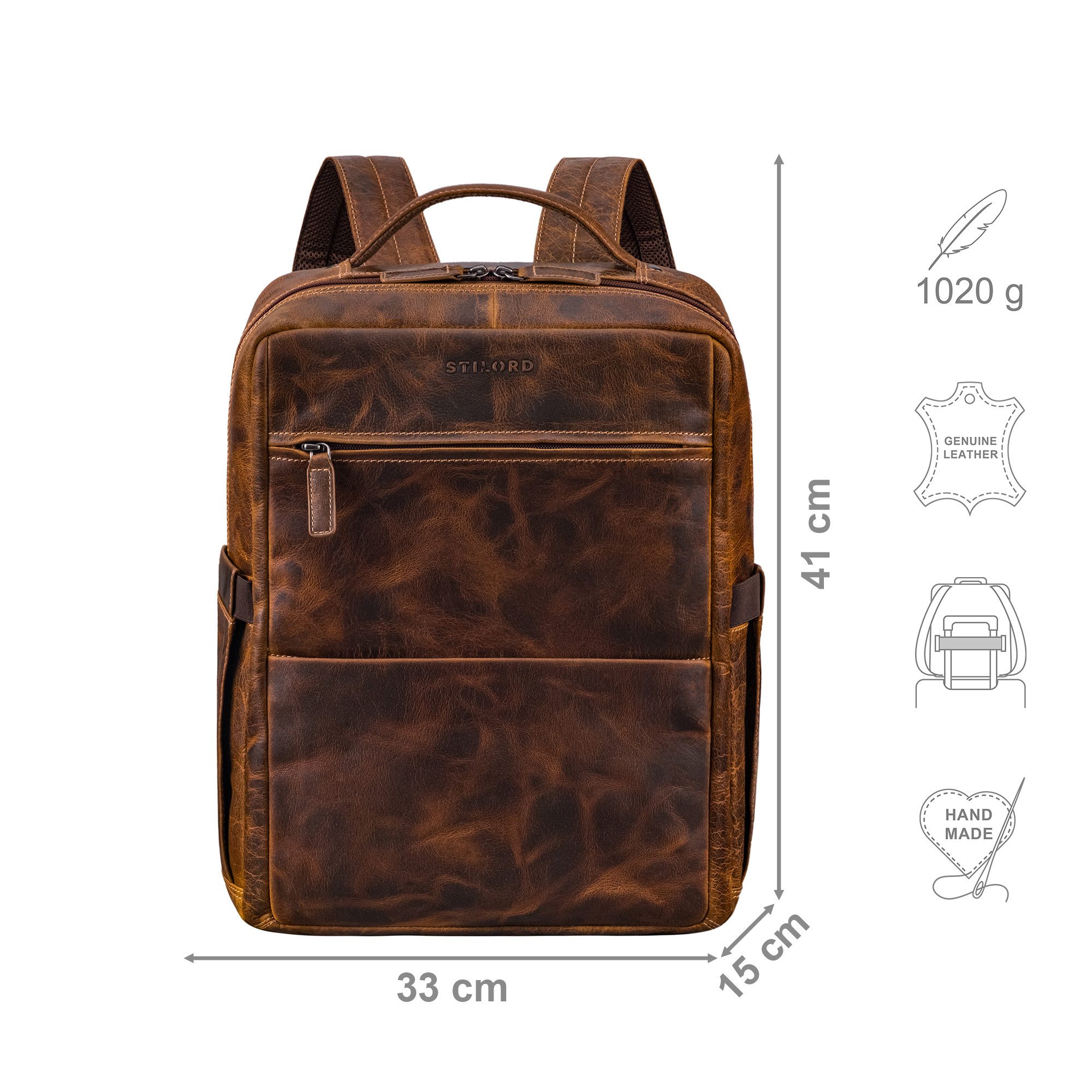 STILORD Notebookrucksack "Nordico" Businessrucksack Herren Groß Leder - Laptopfach 16 Zoll