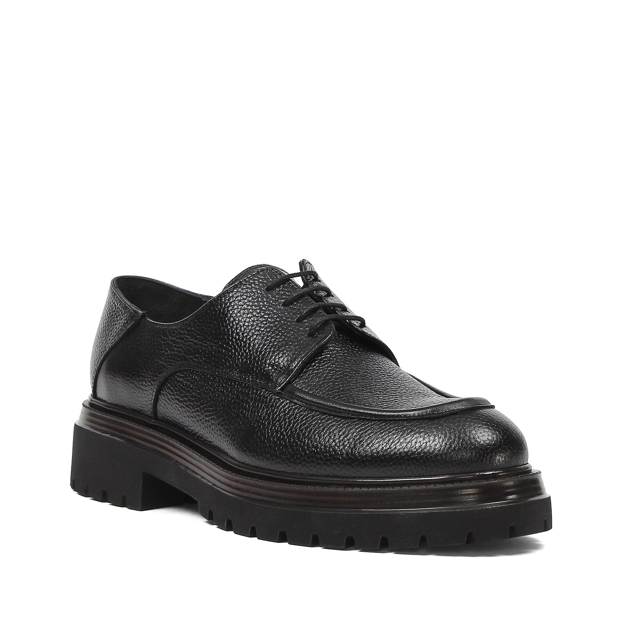 Celal Gültekin Plateau Schnürschuh Profilsohle Apron-Naht Herren Schnürschuh Narbenleder, Echtleder-Futter & Decksohle, Schwarz, 40 – Bild 3 von 5