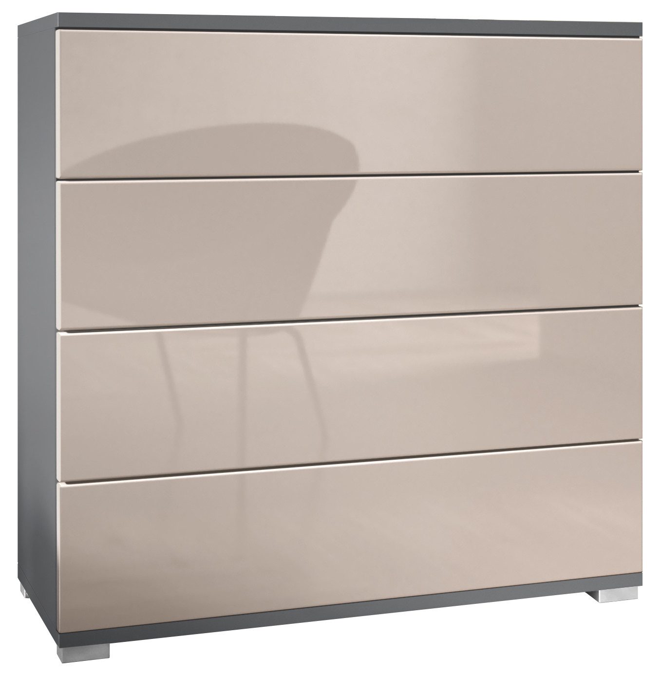 Vladon Kommode Pavos V3 (Sideboard, mit 4 Schubladen), Anthrazit matt/Sandgrau Hochglanz (76 x 76 x 35 cm)