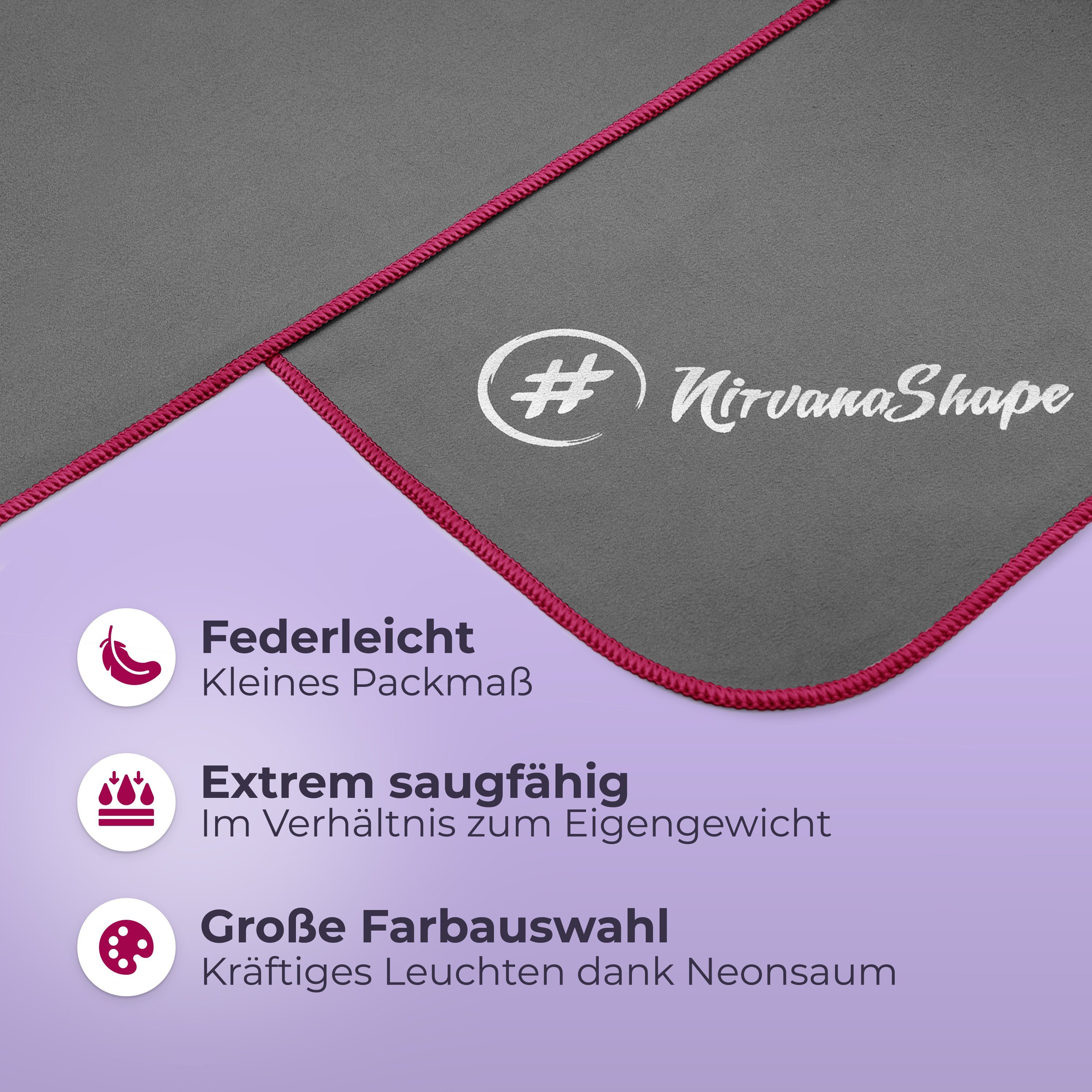 NirvanaShape Sporthandtuch Mikrofaser Handtuch, Badehandtuch, Reisehandtuch, Sporthandtuch, saugfähig, leicht, schnelltrocknend, für Reisen, Fitness, Yoga, Sauna