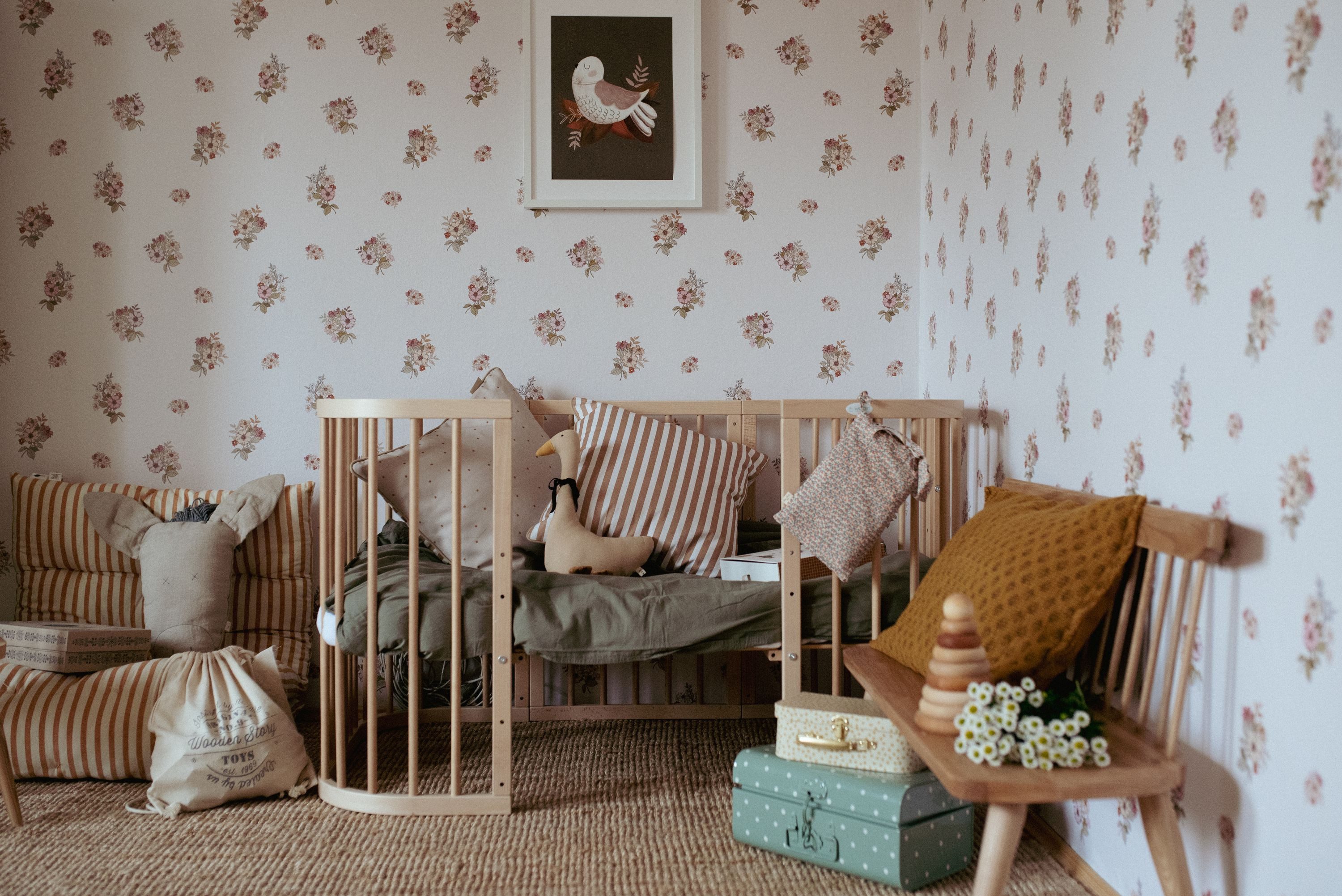 Waldin Babybett Mobiles Babybett aus Holz 7in1 mit Matratze, mitwachsend