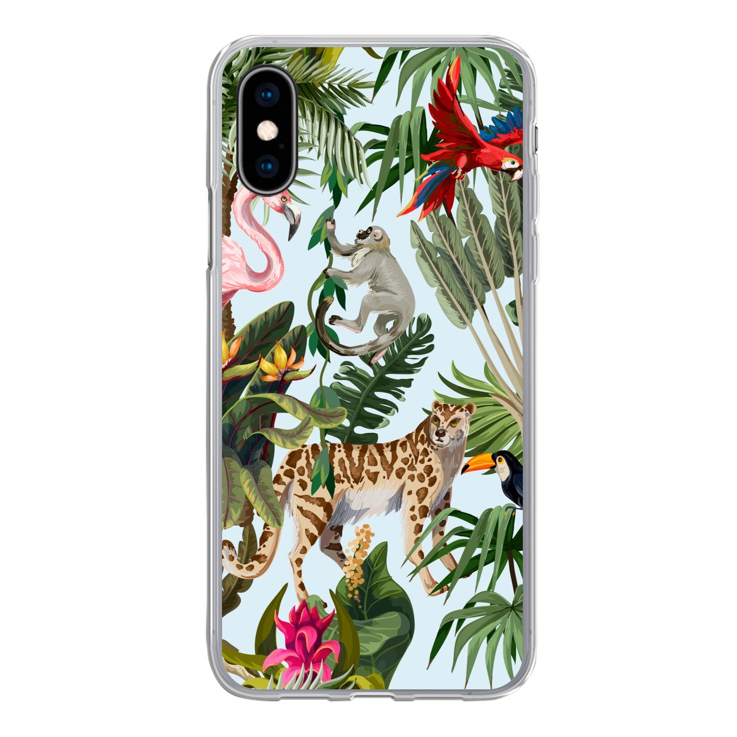 MuchoWow Handyhülle für Apple iPhone X Dschungel - Tiere - Mädchen - Kinder - Jungen - Fla, Smartphone-Bumper, Print, Handy Schutzhülle Dünn