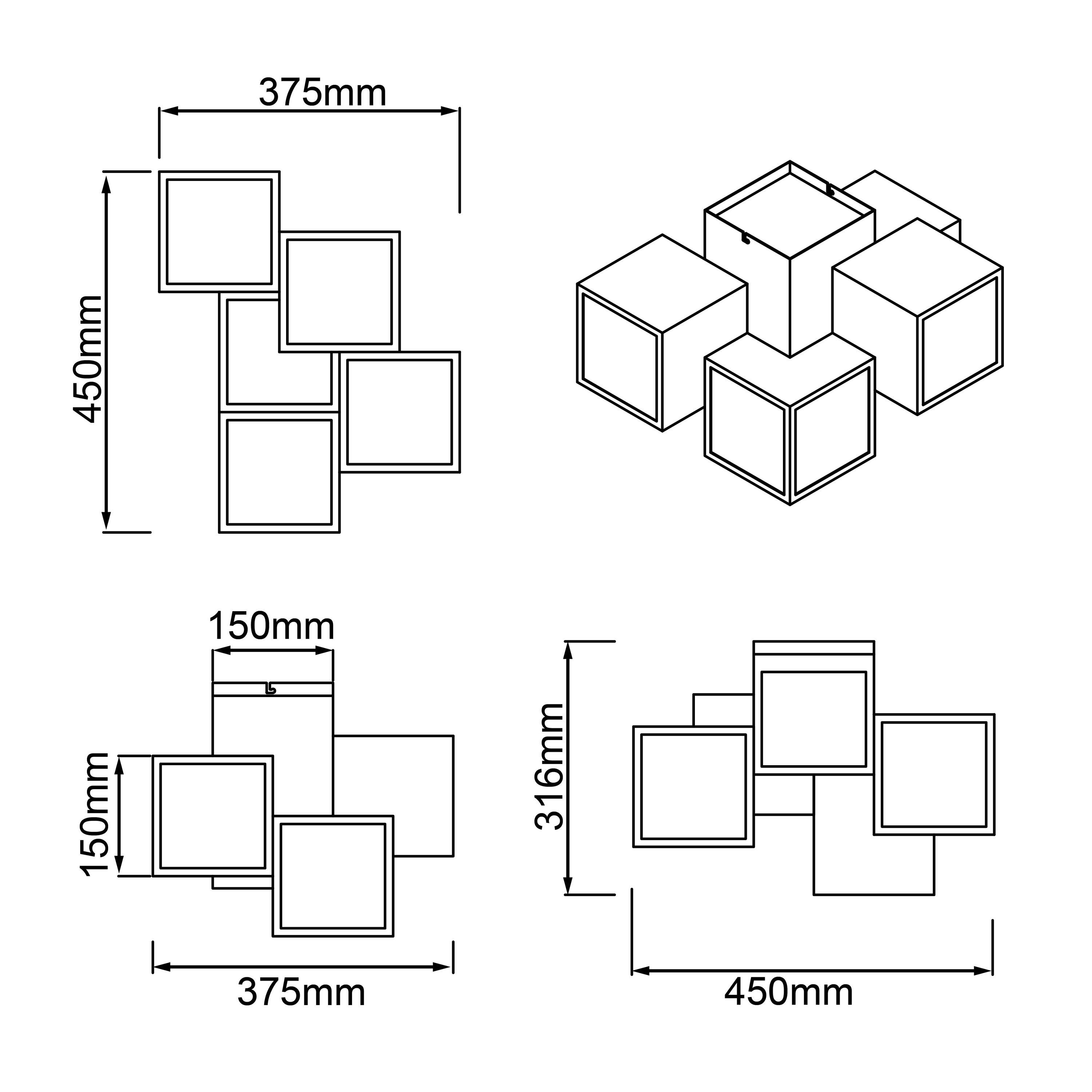 Brilliant Deckenleuchte Cubix 5-flammig Deckenleuchte, Lampe, 3000K, Cubix, LED weiß, Metall/Kunststoff, 1x