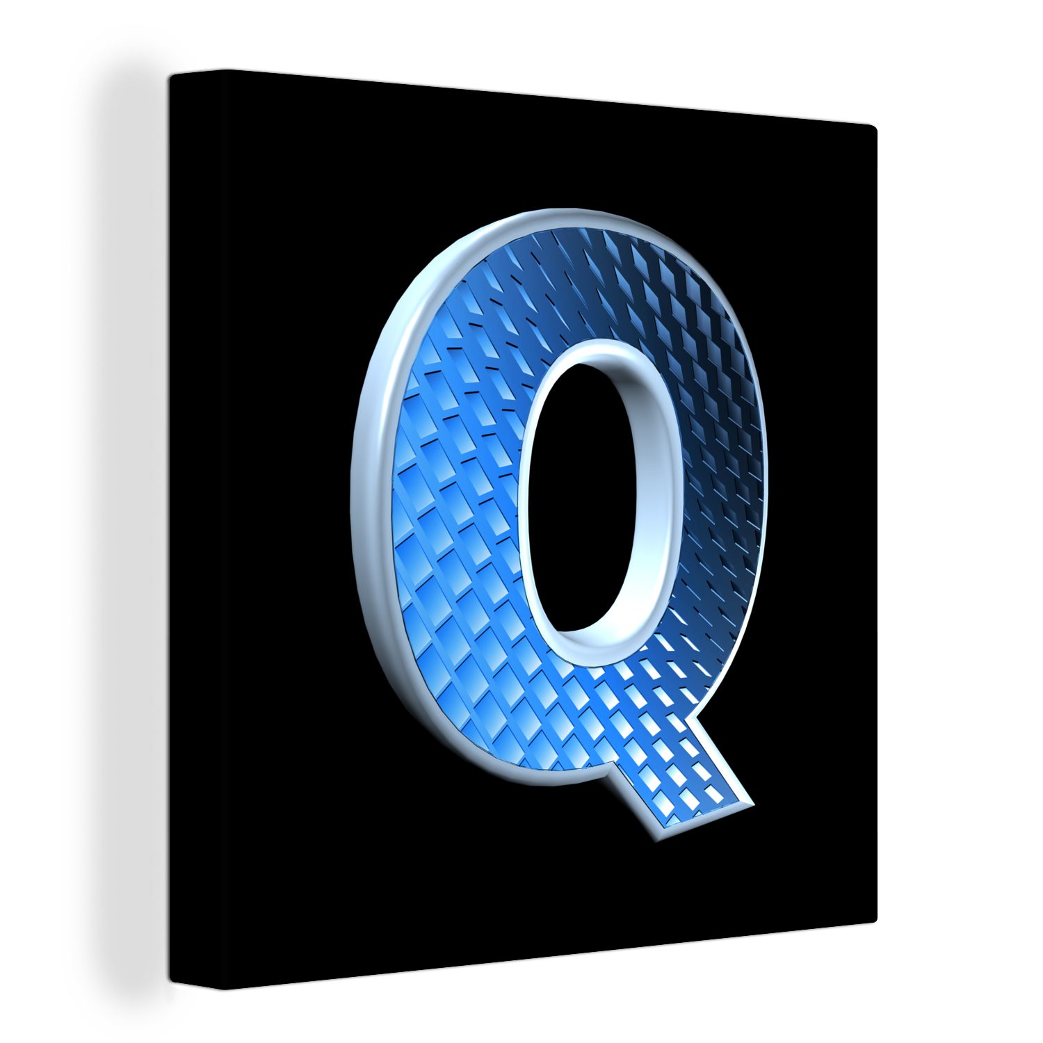 OneMillionCanvasses® Leinwandbild Ein blauer Buchstabe Q auf schwarzem Hintergrund, (1 St), Leinwand Bilder für Wohnzimmer Schlafzimmer