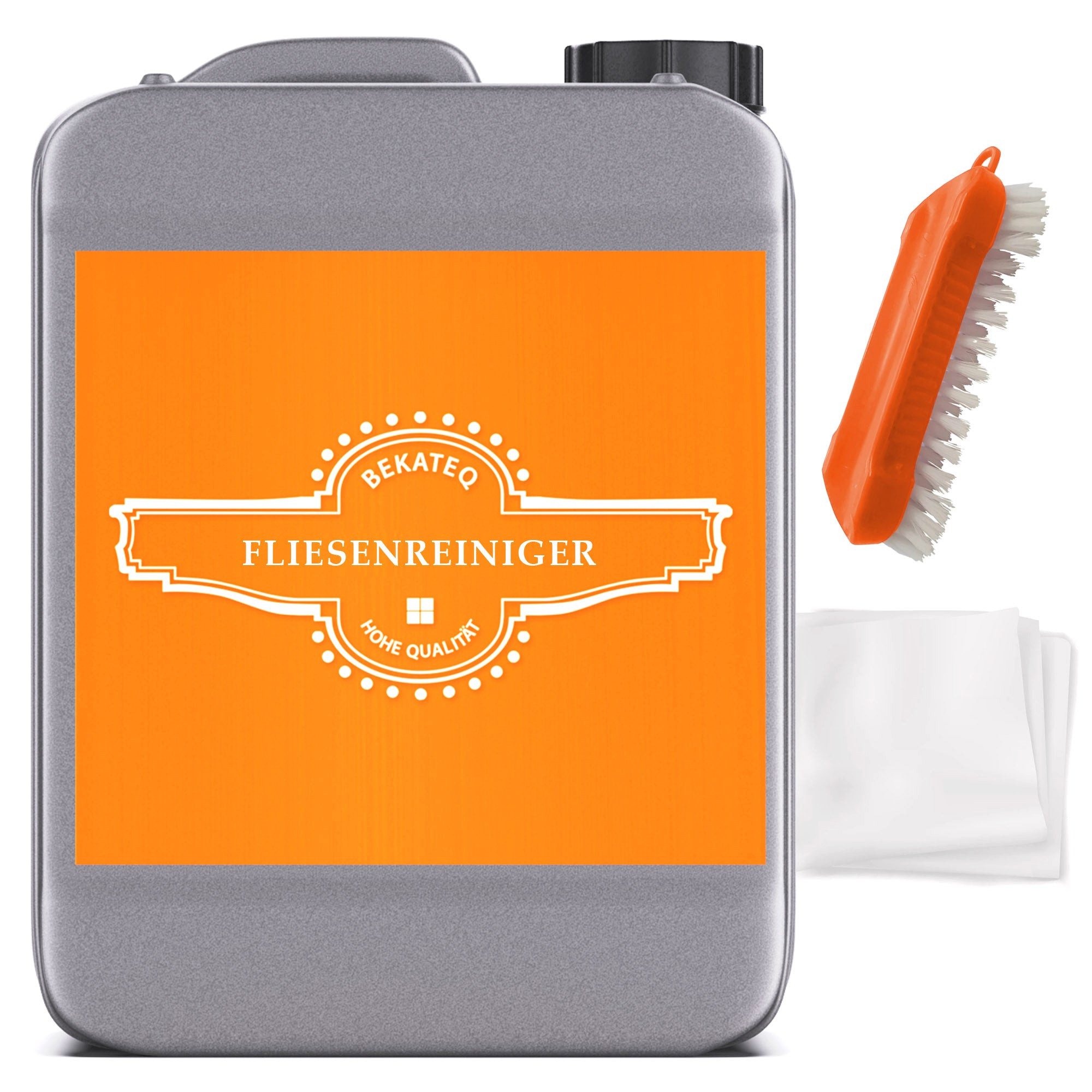 BEKATEQ BE-714 Fliesenreiniger Steinreiniger Badreiniger (Set, [- Fliesenreiniger Konzentrat + Scheuerbürste + Mikrofasertuch Fliesenlack Wand Boden Lack für Badewanne Duschwanne Waschbecken)