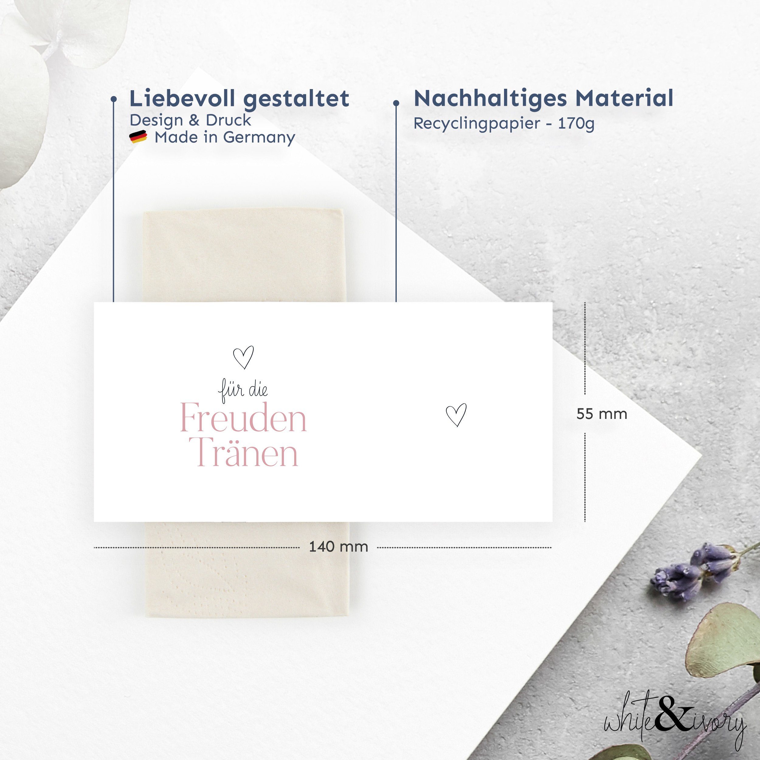 white & ivory Papierdekoration Freudentränen Banderole, herz rosa, 50 Stück, aus recyceltem Papier – Bild 3 von 5
