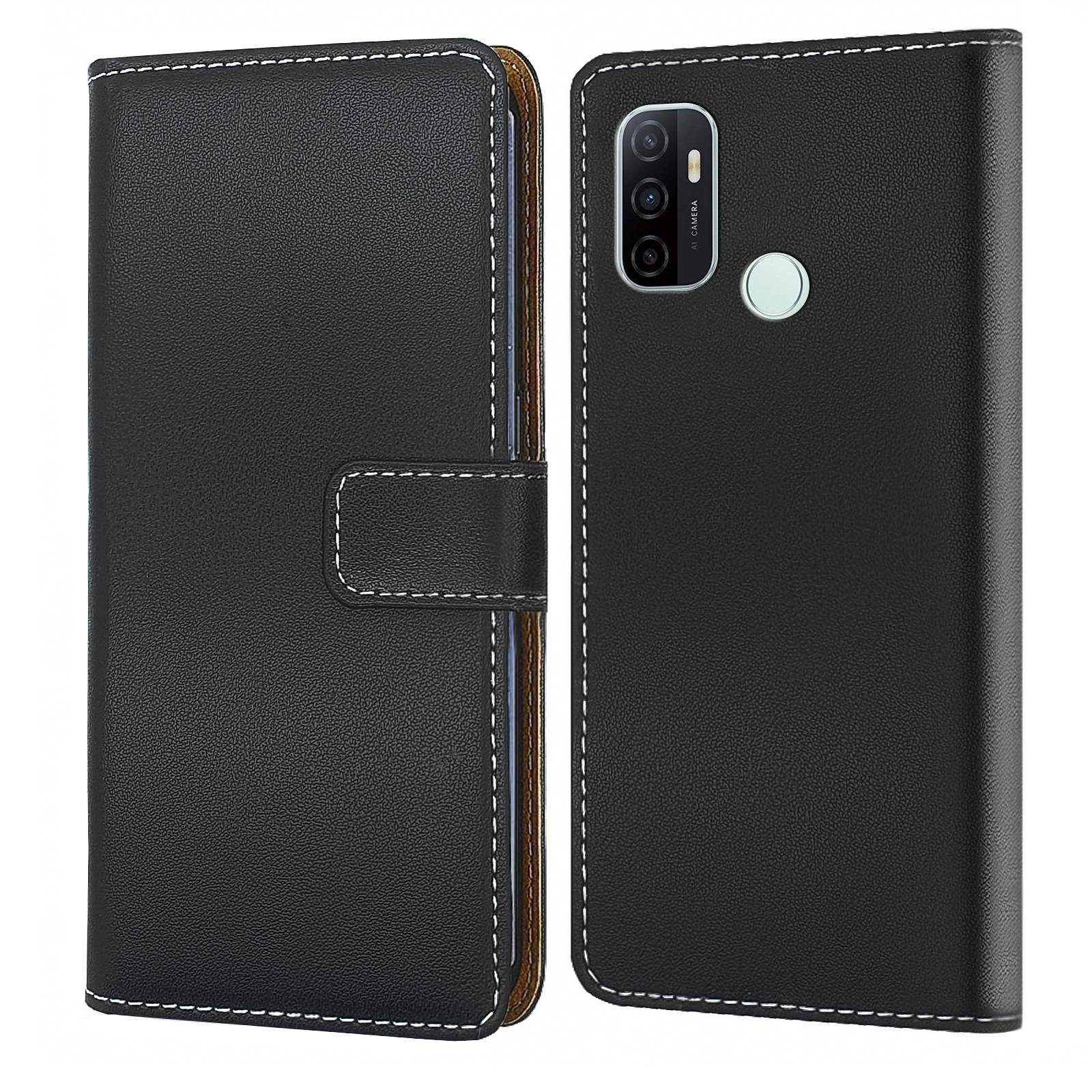Numerva Handyhülle Bookstyle Etui Handytasche für OPPO A53 / A53s, Schutzhülle Klapphülle Flip Cover Schwarz