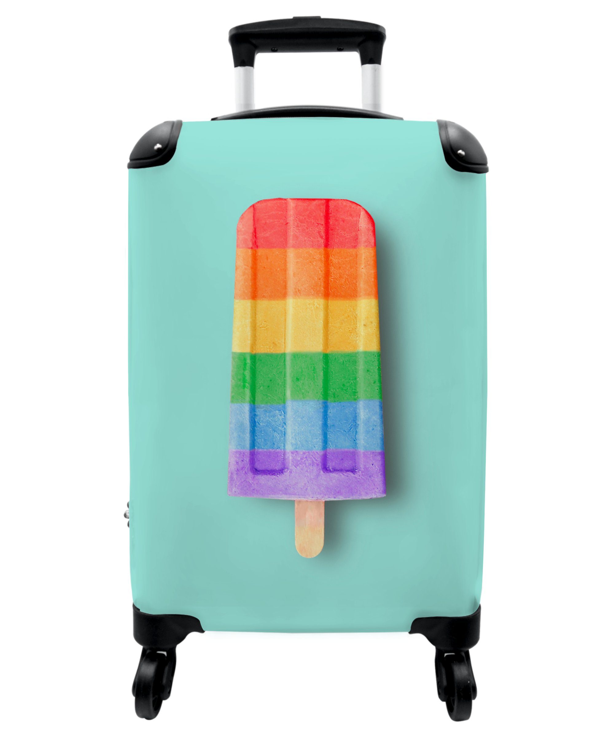 NoBoringSuitcases.com© Türkis Kinderkoffer - - für Sommer, mit rollen, Rollen, 55x35x20cm Reisetasche 4 Koffer Handgepäck - Regenbogen Eiscreme Kindertrolley, Ferien,