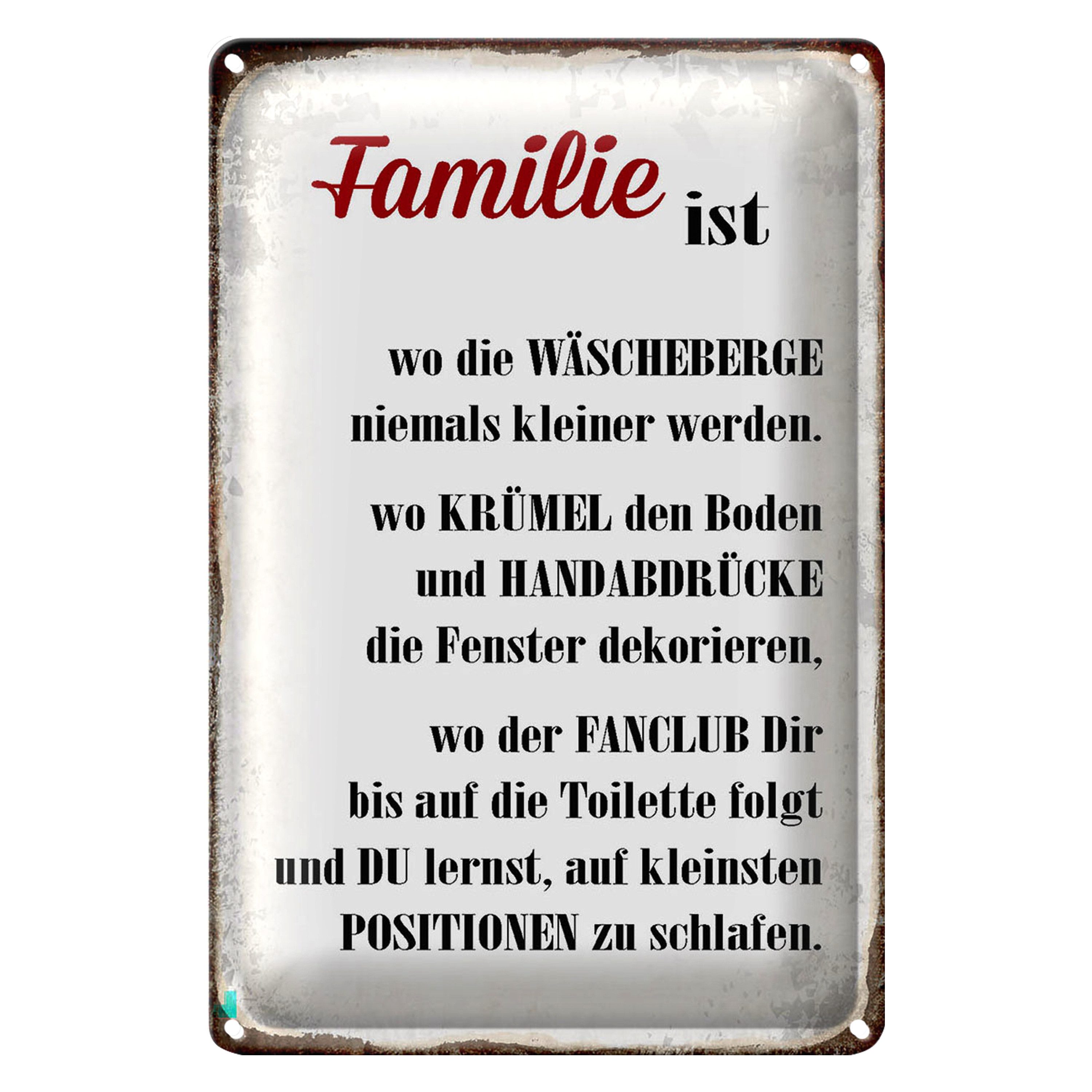 Metallschild Spruch 12x18cm Familie ist wo die Wäscheberge