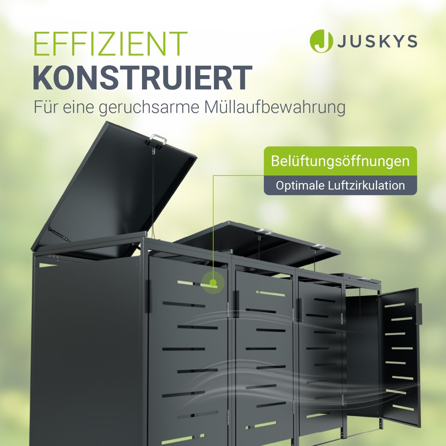 Juskys Mülltonnenbox Arel, 4er Metall Müllbox mit Dach, 120 Liter Tonne, modern