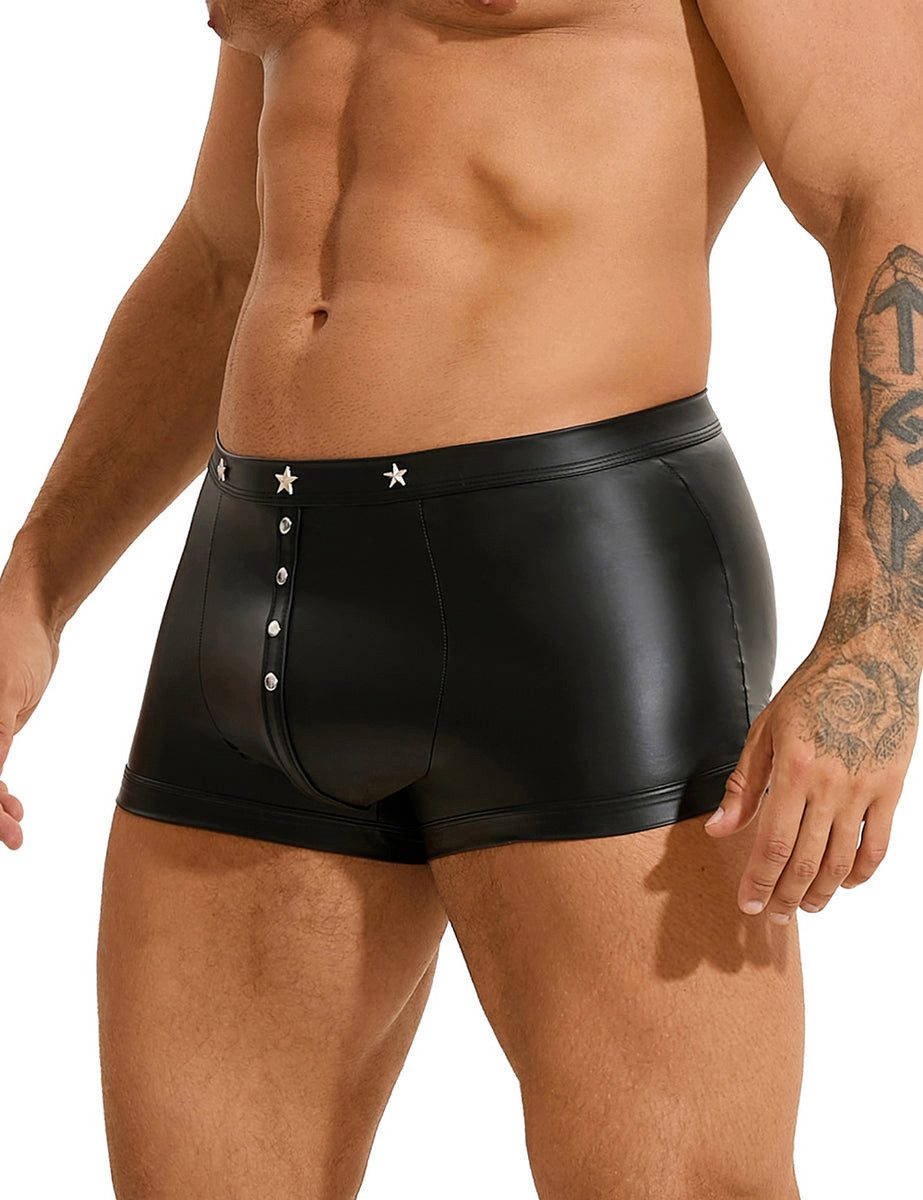 Lau-Fashion Boxershorts Herren Nieten Wetlook Lack Leder Männer Boxer Unterwäsche M/L/XL