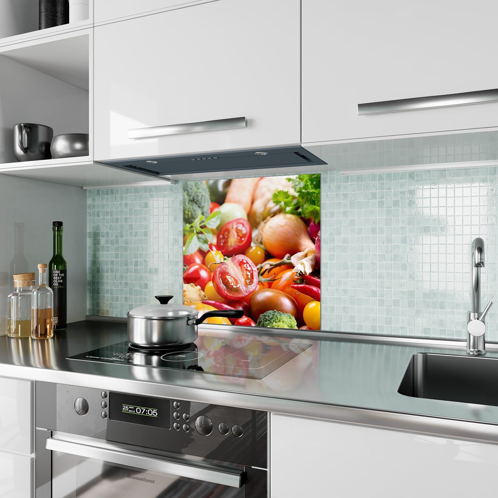 Glas Küchenrückwand Primedeco Motiv mit Gemüseparade Küchenrückwand Spritzschutz