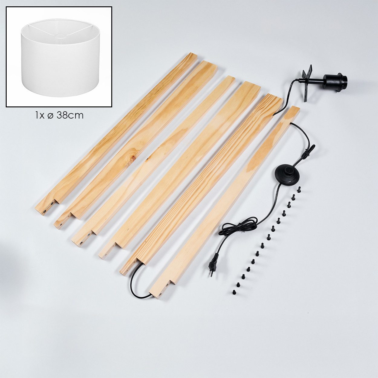 hofstein Stehlampe Stehlampe aus Holz/Metall im skandinavischen Design, ohne Leuchtmittel, Boho-Style, Schirm aus Stoff, Ø 38 cm, E27, 160 cm mit Fußschalter