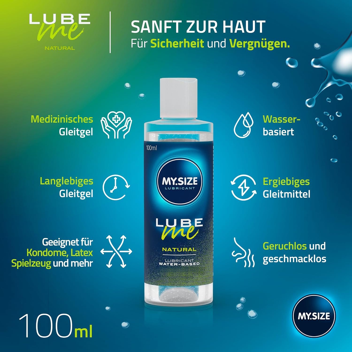 MY.SIZE Gleitgel Lube Me Natural, medizinisches Gleitmittel auf Wasserbasis, ohne Aroma, farblos