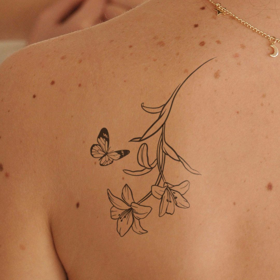 Inkster Schmuck-Tattoo Schmetterling und Blume Tattoo, wasserfestes temporäres Tattoo, 2 Wochen Halt