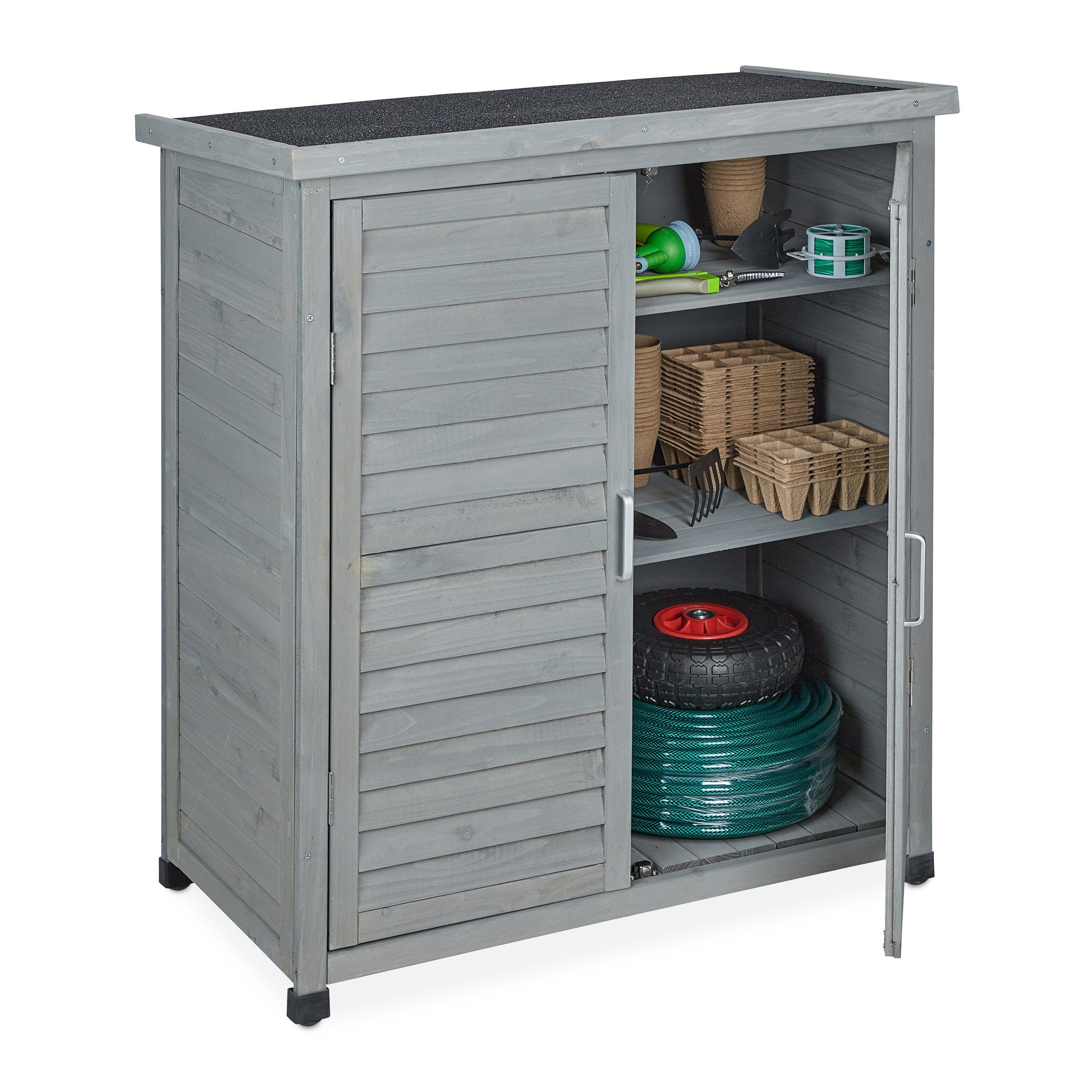 relaxdays Garten-Geräteschrank Grauer Gartenschrank 3 Fächer günstig online kaufen