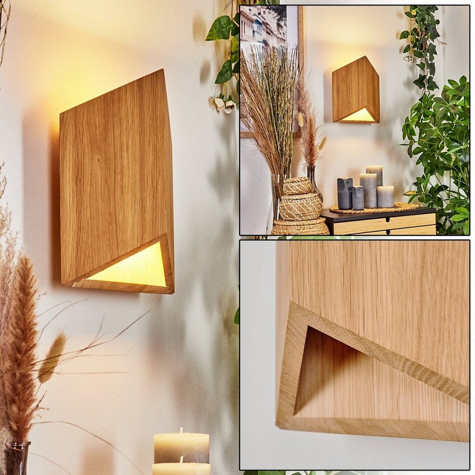 hofstein Wandleuchte moderne Wandlampe aus Holz in Natur, LED wechselbar,  3000 Kelvin, mit tollem Up&Down Lichteffekt an der Wand, 8 Watt, 720 Lumen