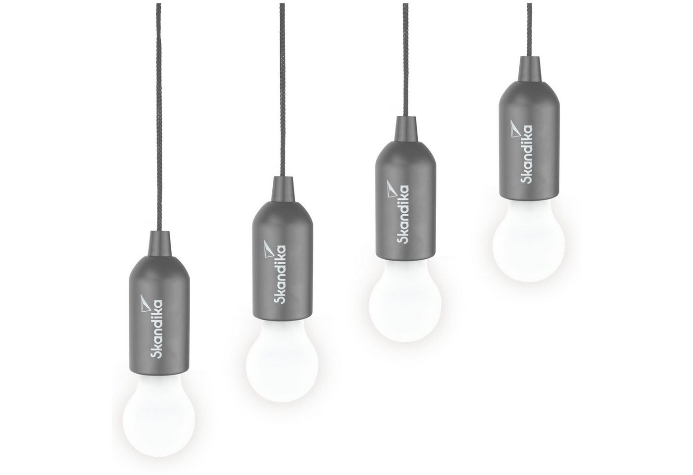 Skandika LED Gartenleuchte Campinglampe Narvik 4er-Set, hängend, tragbare Zeltlampe, Pull Light, batteriebetriebene Glühbirne mit Zugschalter, Outdoor, Keller, Garage