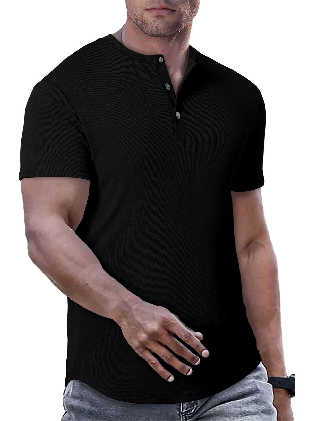 JMIERR Muscleshirt T-Shirts für Herren Henley Shirt Kurzarm Muscle Slim Fit Basic Sommer (T-shirts) Rundhals