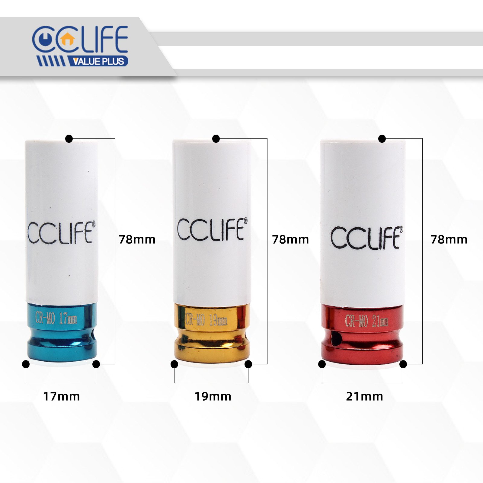 CCLIFE Steckschlüssel 1/2" Schoneinsätze Schlagschrauber Nuss Steckschlüssel 17-19-21mm