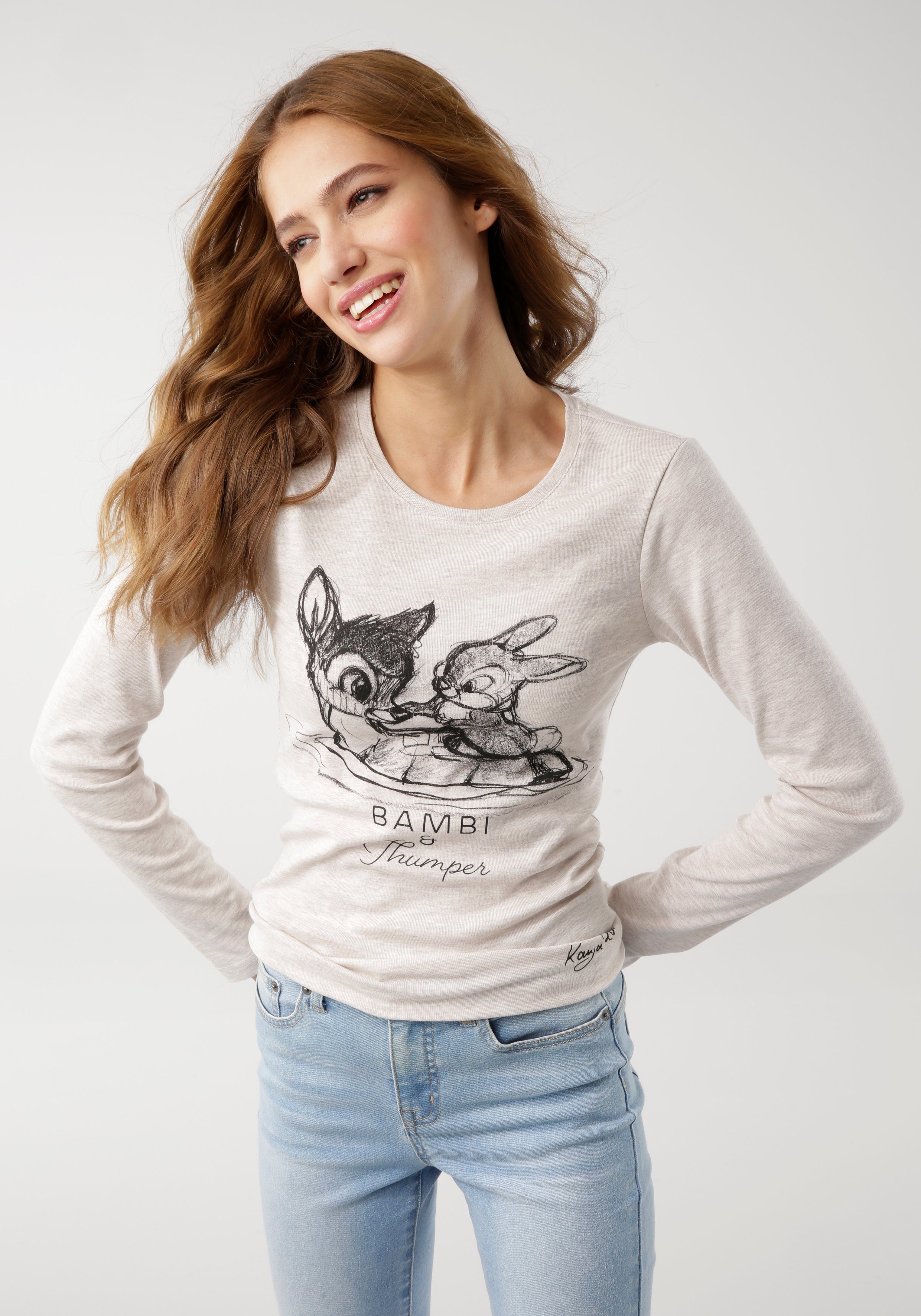 KangaROOS Langarmshirt Bambi & Klopfer Langarm, sehr figurbetont, unifarben, Rundhalsausschnitt – Bild 5 von 5