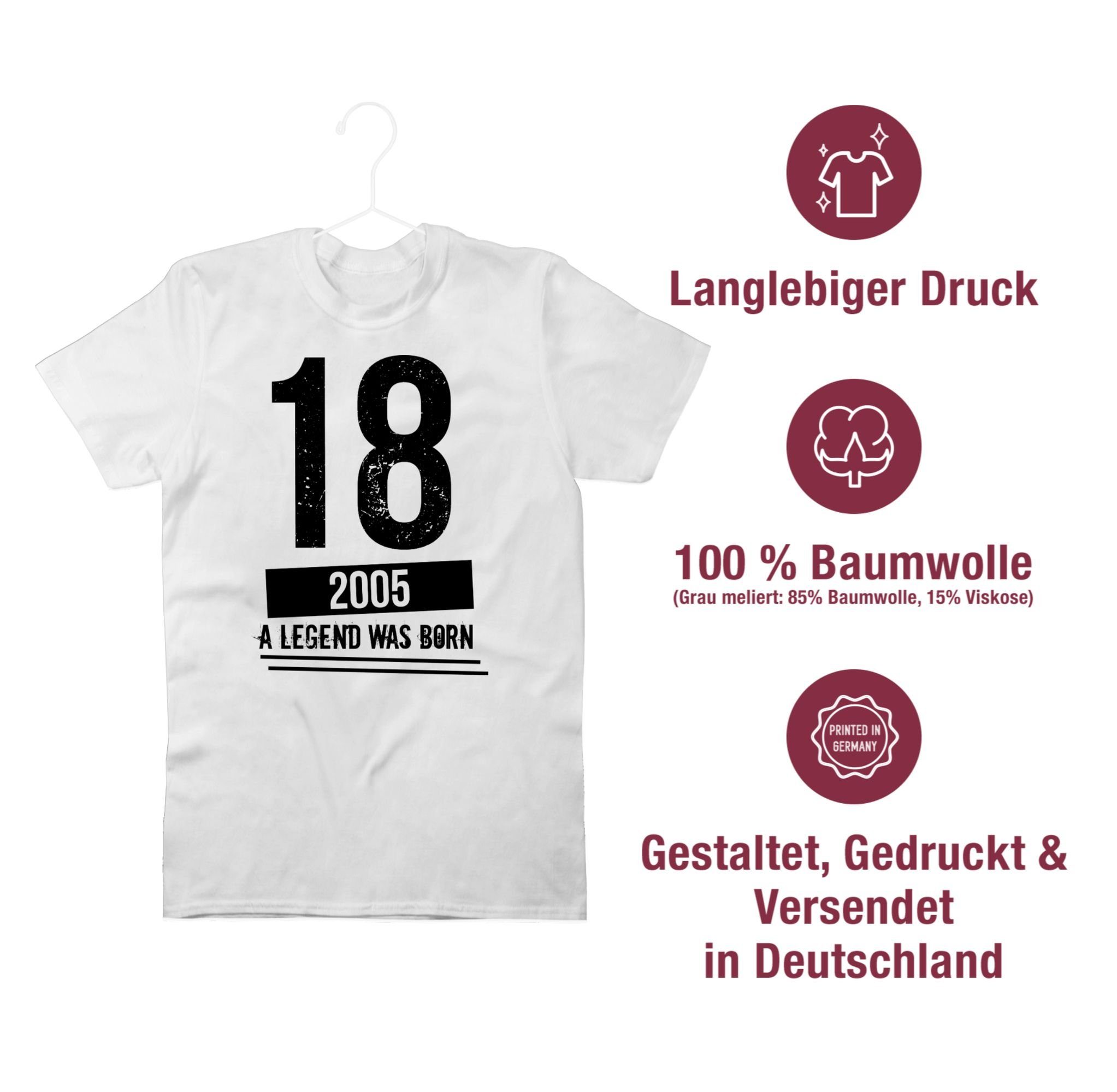 Shirtracer T-Shirt Achtzehn Jungs 2005 18. 1 Weiß schwarz Geburtstag Motiv Vintage