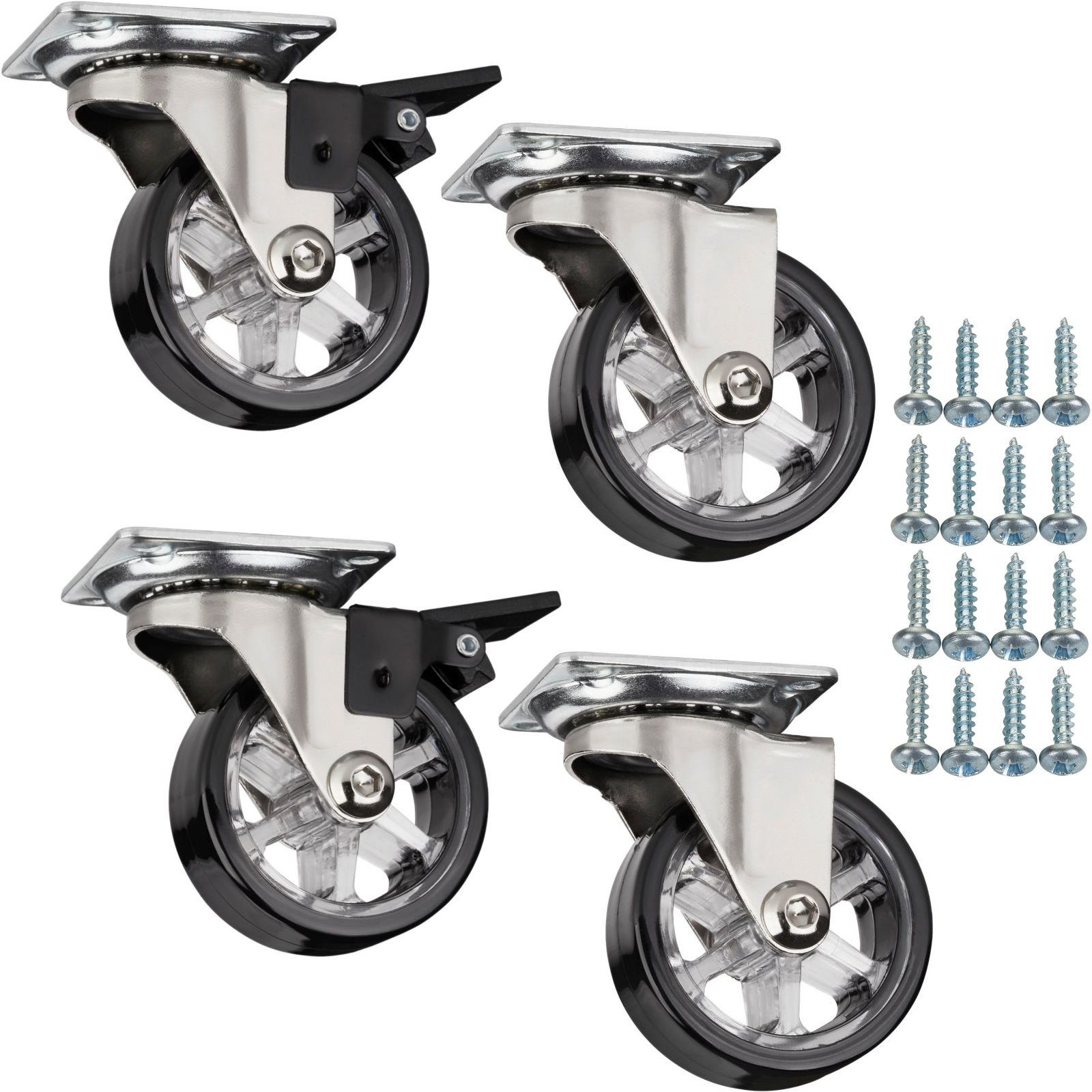 SO-TECH® Möbelrolle Lenkrollen RAPID inkl. Schrauben, belastbar bis 35 kg / St., (Set, 4-St), Durchmesser 50 mm, schwarz, mit / ohne Bremse / Feststeller