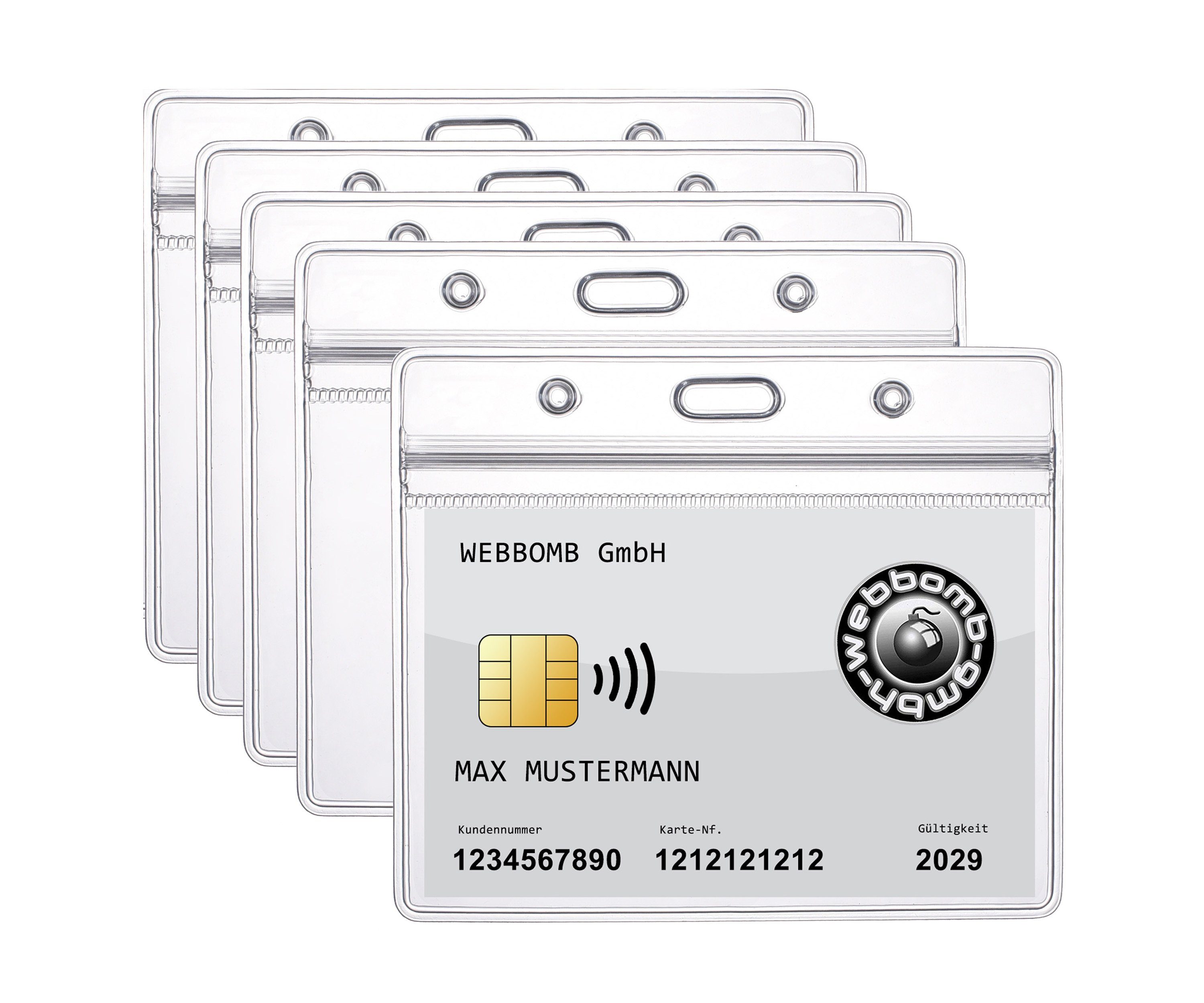Kartenhalter für & ZIP wasserdicht WEBBOMB (5-tlg) Schlüsselanhänger flexibel 5x Karten 1-2 Ausweishülle