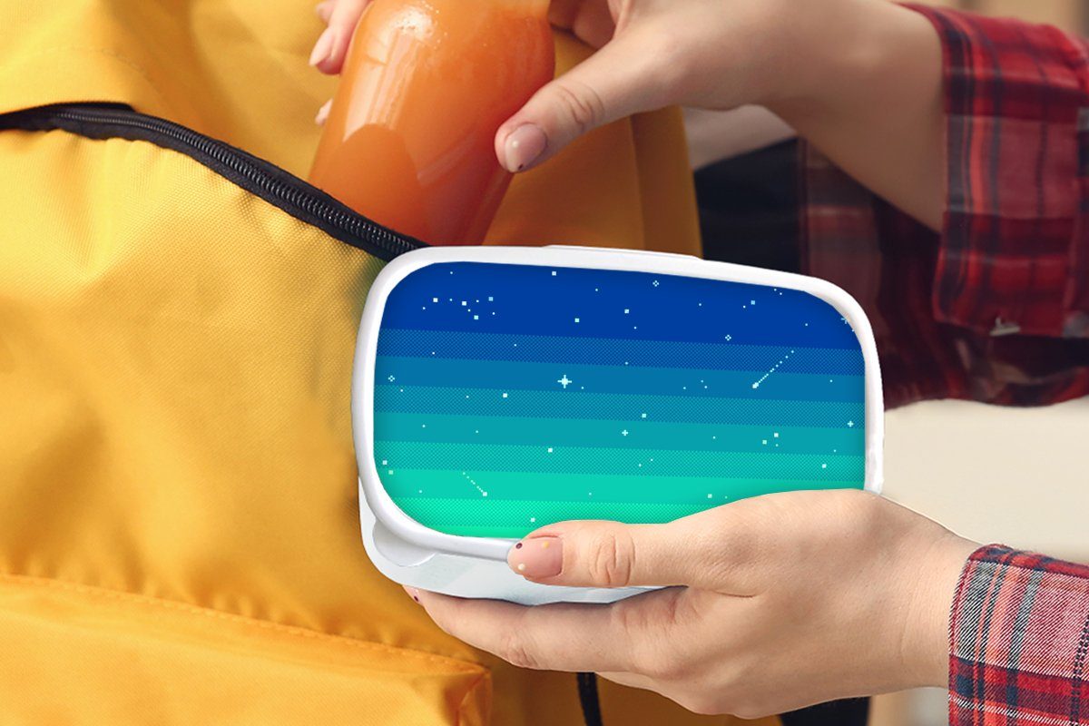 MuchoWow Lunchbox Spiele - Sterne weiß Kunststoff, für und und Mädchen (2-tlg), für Brotdose, - Kinder Jungs Erwachsene, Pixelkunst, Brotbox