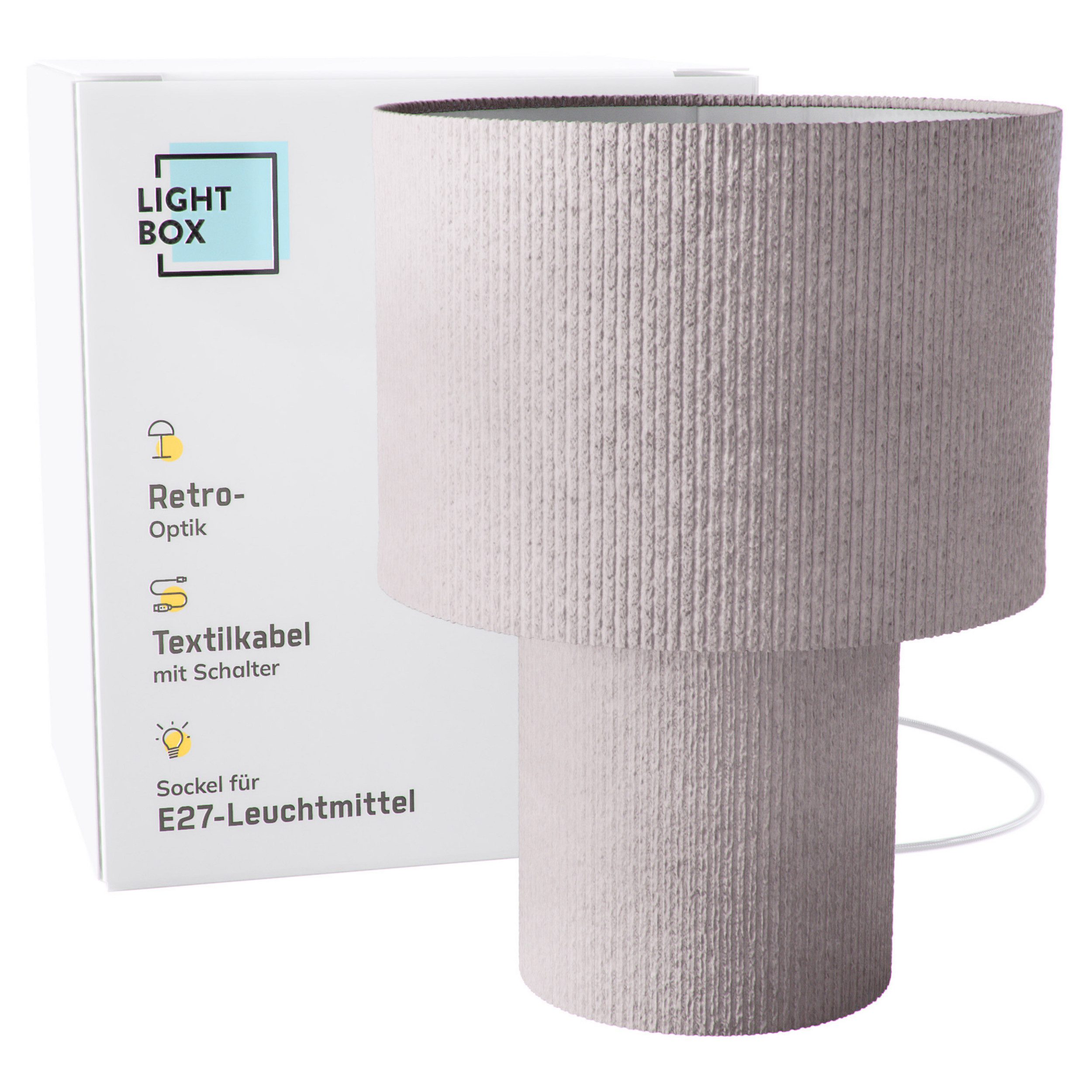 Lightbox Tischleuchte, ohne Leuchtmittel, Retro Tischlampe, Cord, Stoff, E27, 30cm, dekorativ, beige alt-rosa