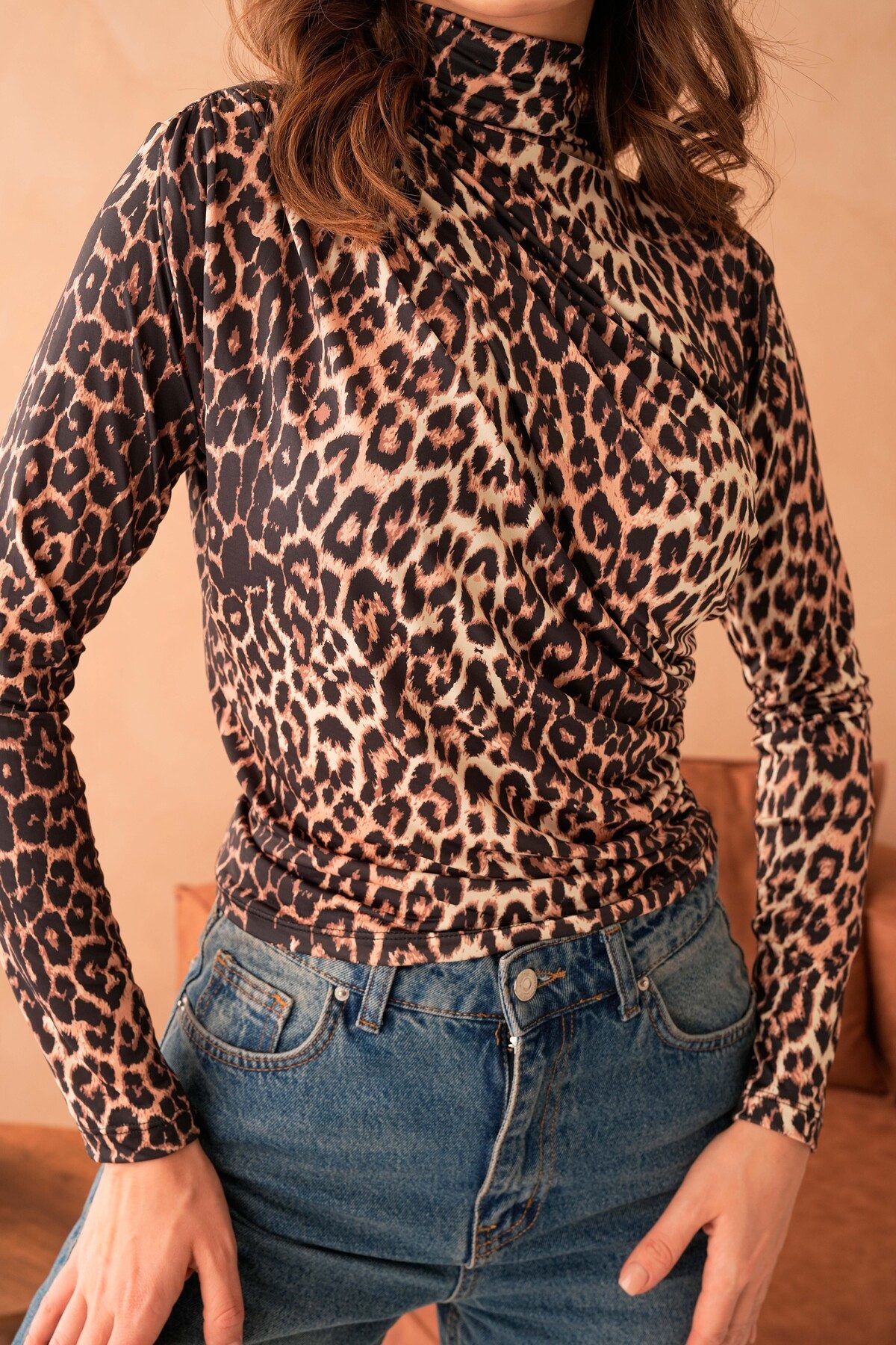 WOMAN VISION Blusentop Damen Leopardenmuster Sandy Stoff Langarmbluse - 128 günstig online kaufen