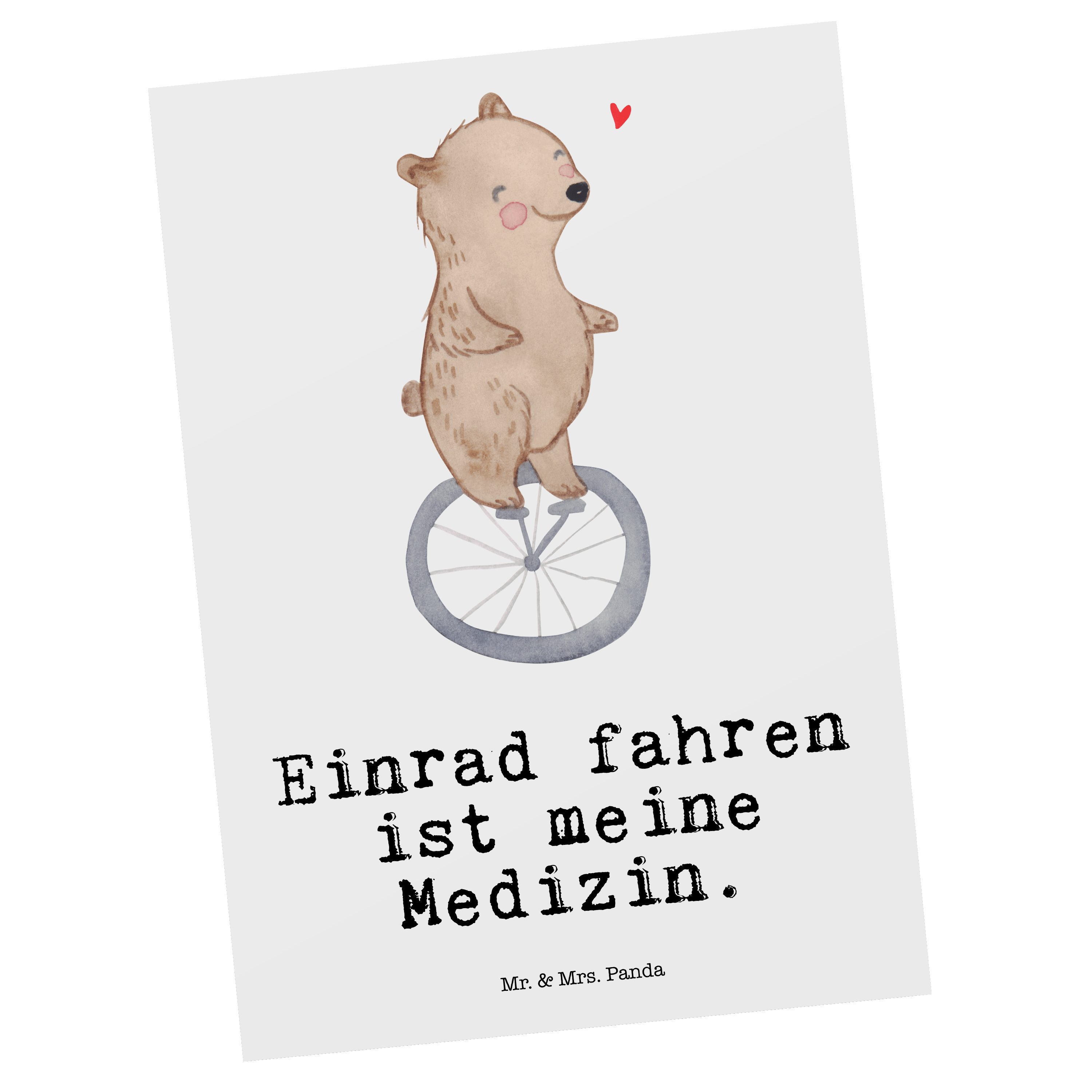 Mr. & Mrs. Panda Postkarte Bär Einrad fahren Medizin - Weiß - Geschenk, Karte, Einladungskarte