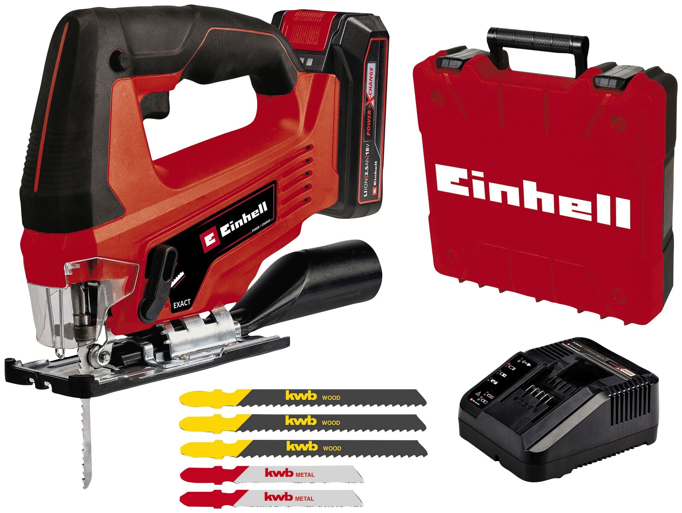 Einhell Akku-Stichsäge TC-JS Ladegerät (1x2,5 Koffer, Akku Li Ah), und 18 inklusive