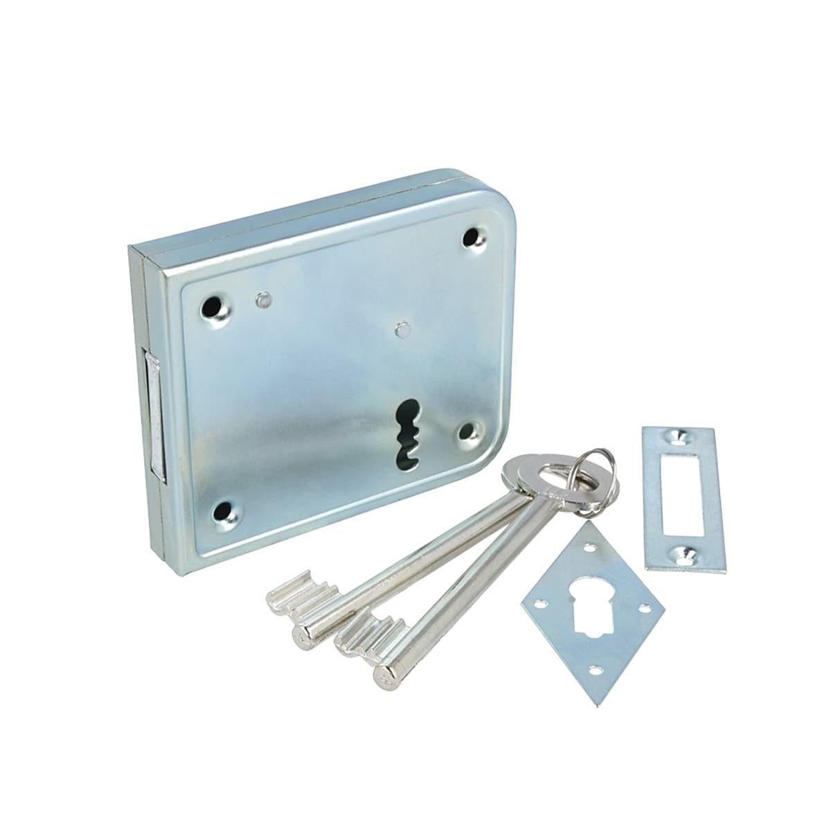 MS Beschläge Kastenschloss Kastenriegelschloss Aufschraubschloss DIN li / re »BB«, Dornmaß 65 mm, mit Flachschließblech, Türschloss Stahl verzinkt - 2-tourig