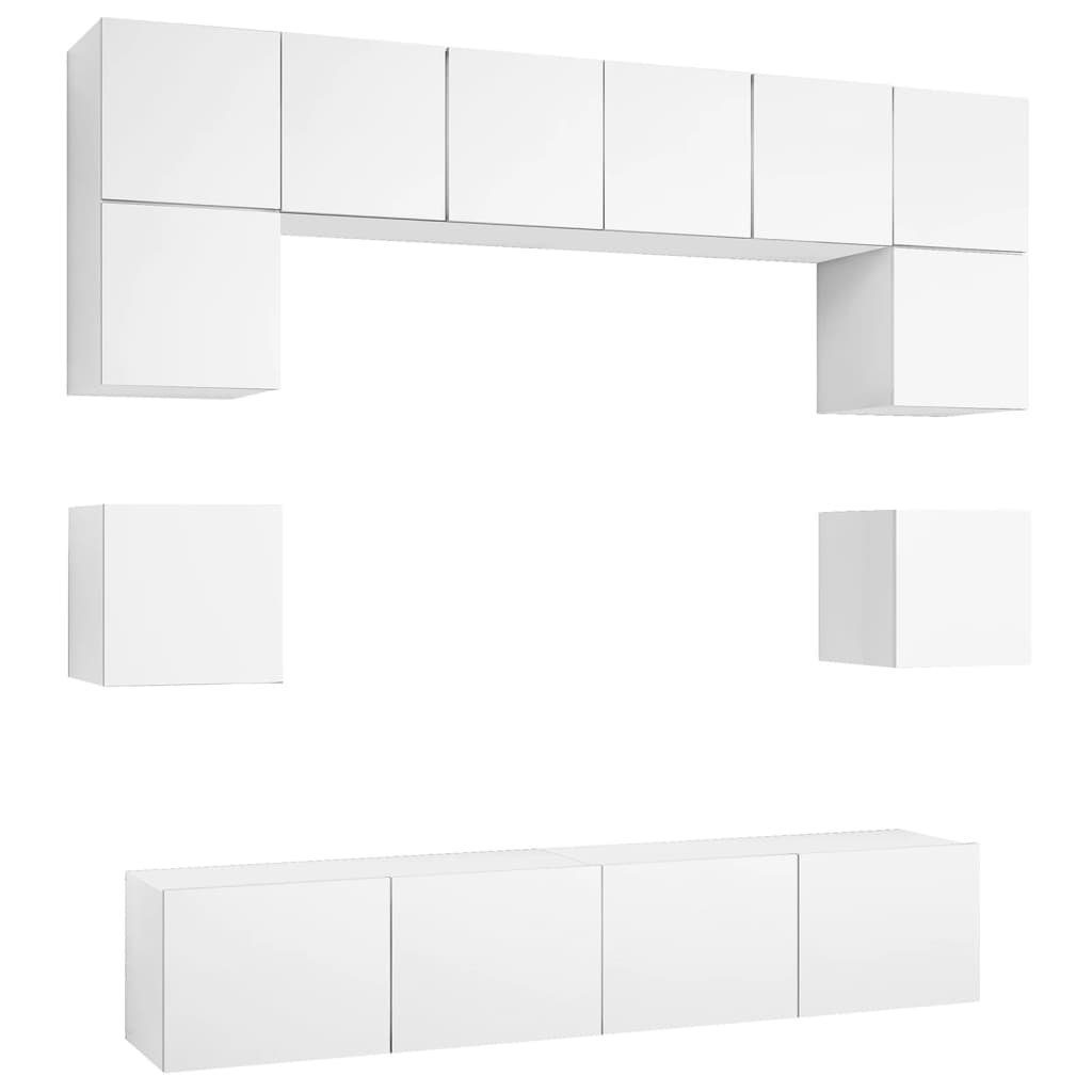 Holzwerkstoff vidaXL TV-Schrank 8-tlg. Weiß (1-St) TV-Schrank-Set