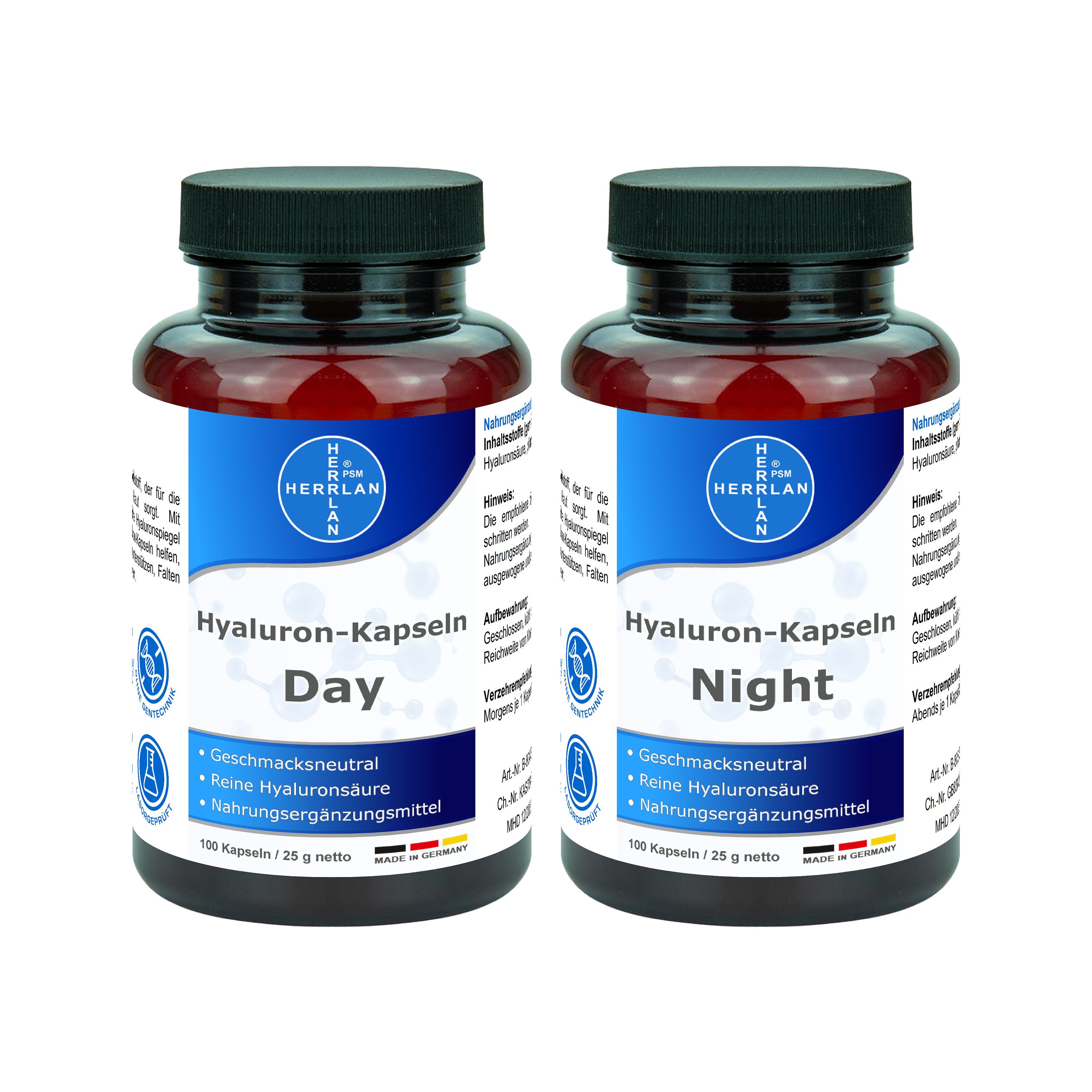 HERRLAN Hyaluron-Day & Hyaluron-Night Kapseln, je à 100 St., 250 mg Hyaluron je Kapsel