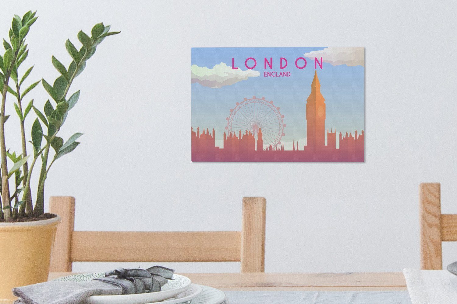 London, der Wandbild (1 OneMillionCanvasses® Wanddeko, Leinwandbilder, Illustration St), von cm 30x20 Skyline Leinwandbild Aufhängefertig, England,