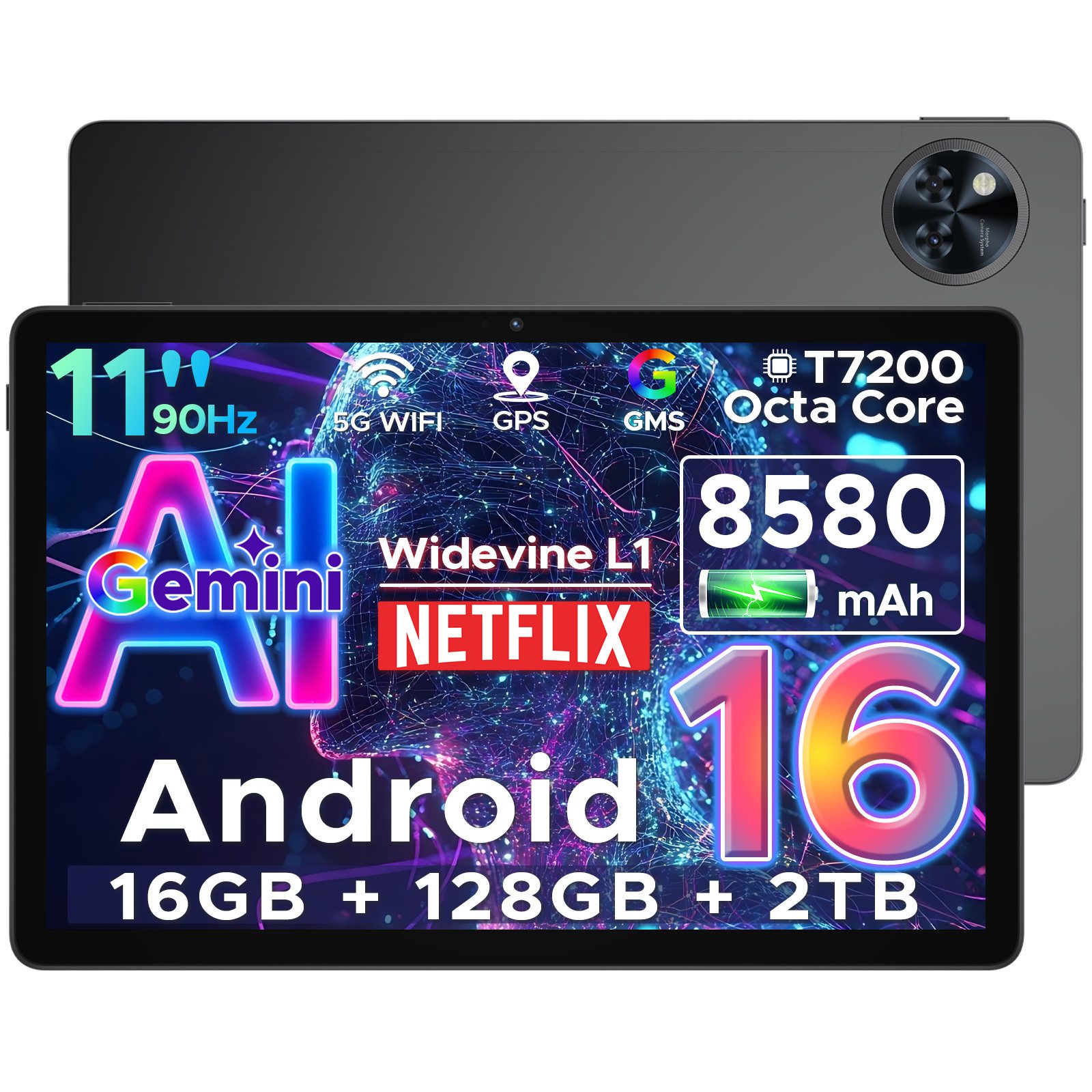 DOOGEE U11 Android Tablet 11 Zoll, 8580mAh, 4GB+128GB/2TB, Gemini AI, 90Hz Tablet (11", 4 GB, Android 16, Android 15,13MP+5MP,Octa-Core Tablets PC 2.4G/5G WLAN /Face ID)